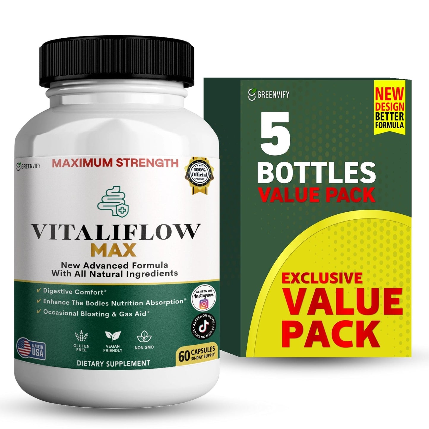 GREENVIFY Vitaliflow Max Digestive Enzyme Supplement, 300 Capsules