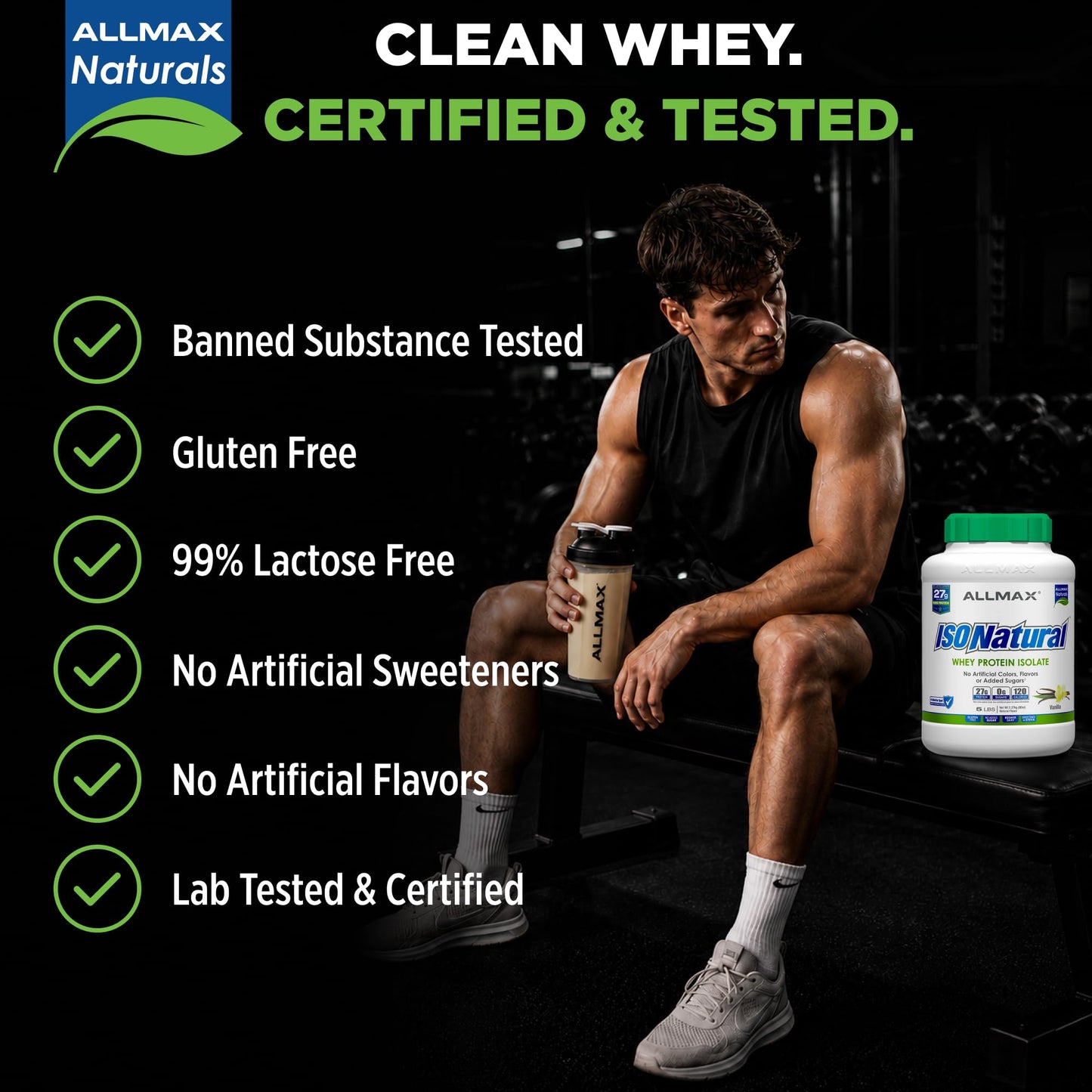 ALLMAX ISONATURAL Whey Protein Isolate Powder Vanilla 80 Servings