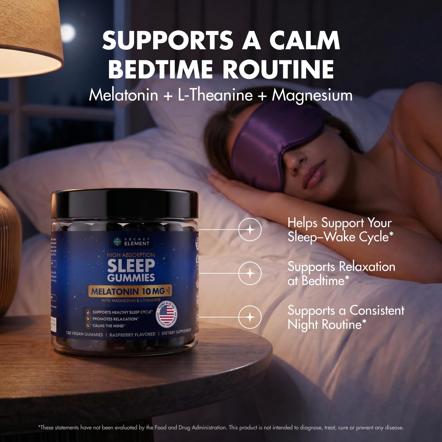 Secret Element Raspberry Gummies Melatonin 10mg, Magnesium & L-Theanine, 119 Gummies
