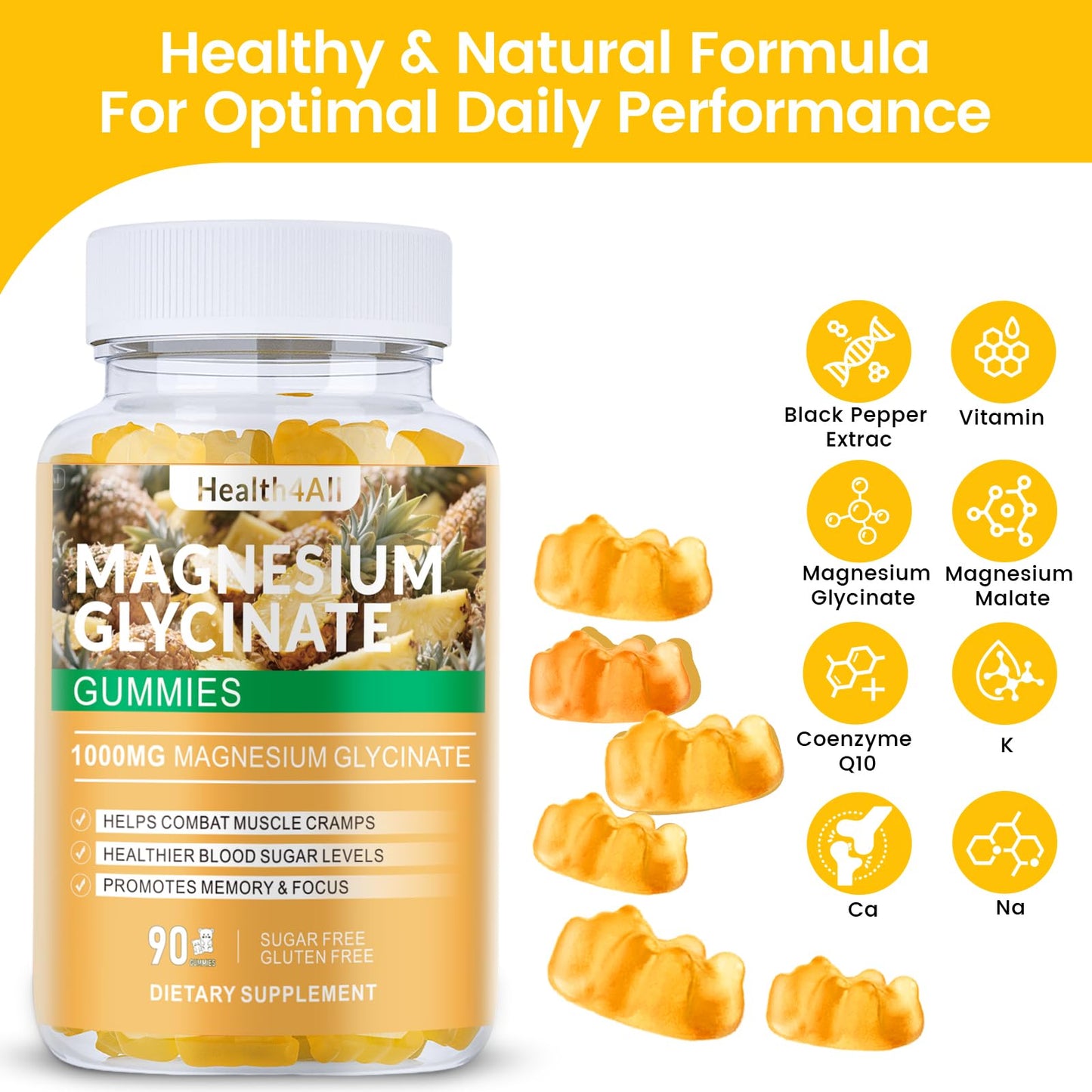 Health4All Magnesium Glycinate Gummies 1000mg, 90 Gummies