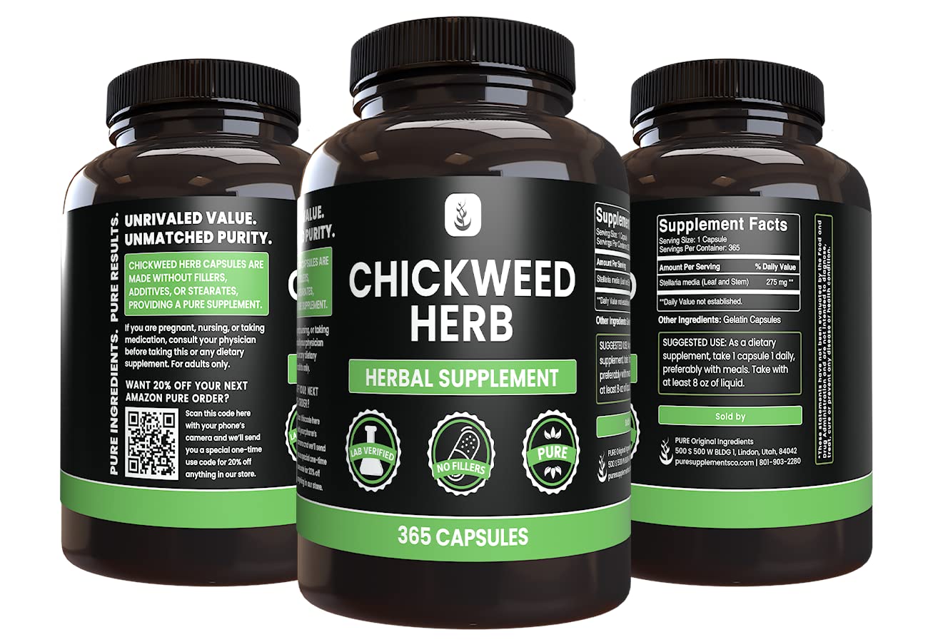 Pure Organic Ingredients Chickweed Herb Capsules 365