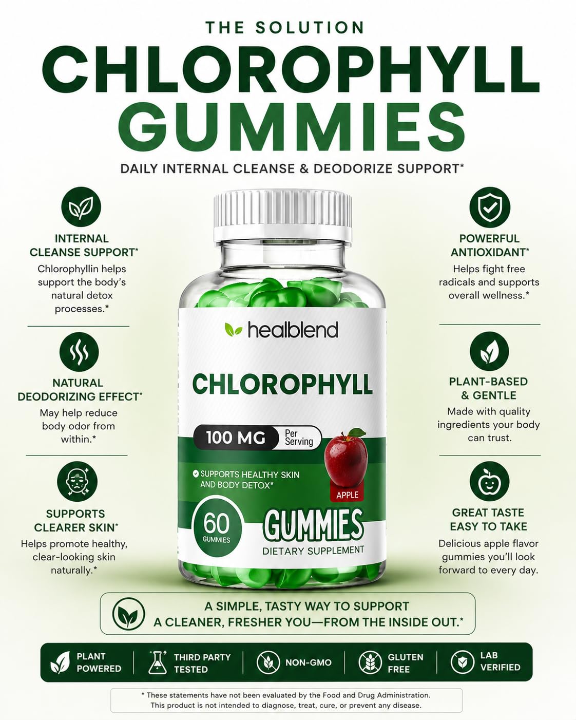Healblend Chlorophyll Gummies 100mg, 60 Gummies