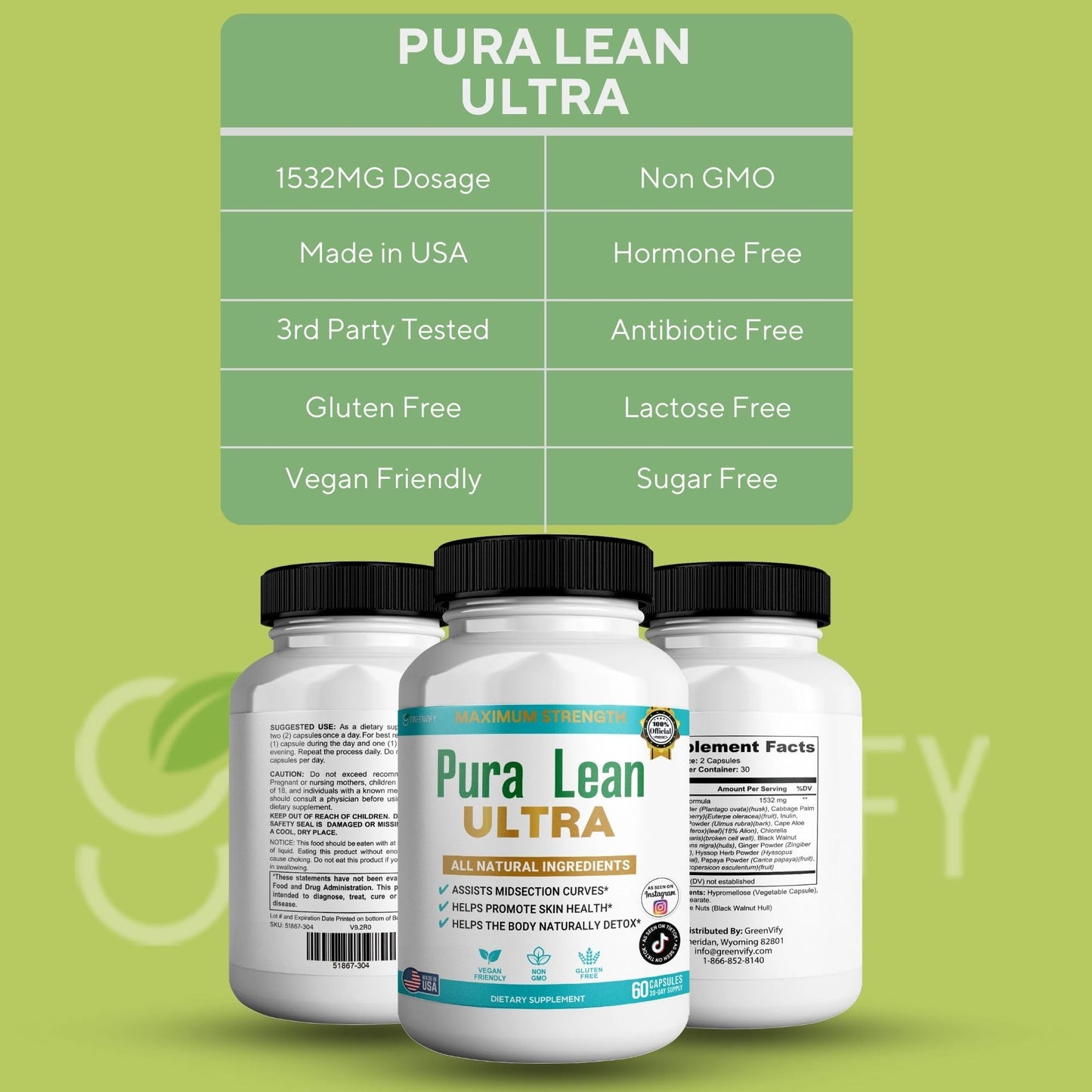 GREENVIFY Pura Lean Ultra Maximum Strength Capsule, 60 Capsules