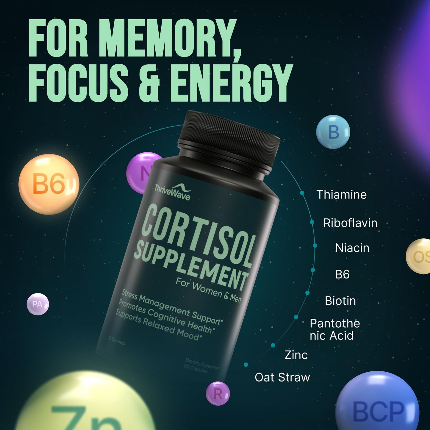ThriveWave Bacopa Monnieri Stress & Mood Support Capsules, 60 Count
