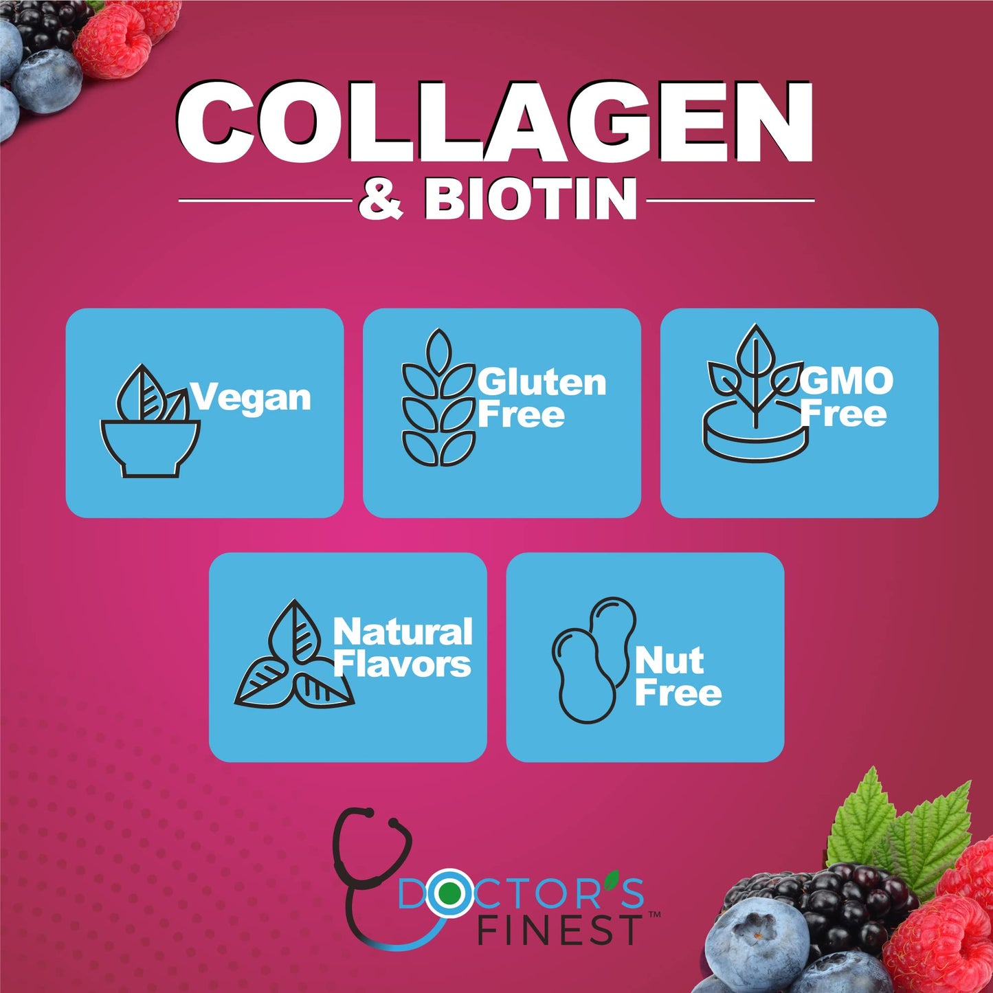 DOCTORS FINEST Collagen and Biotin 10000mcg Gummies, 90 Gummies