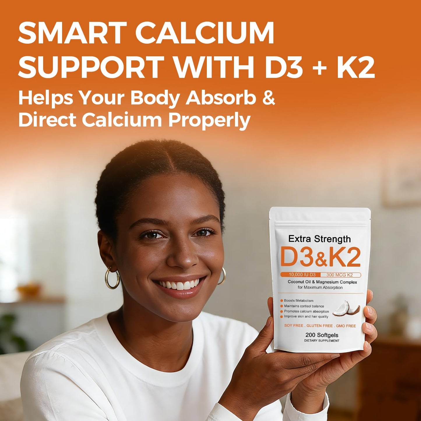 Hlonns D3 K2 Vitamin 10000 IU Softgels 200 Count