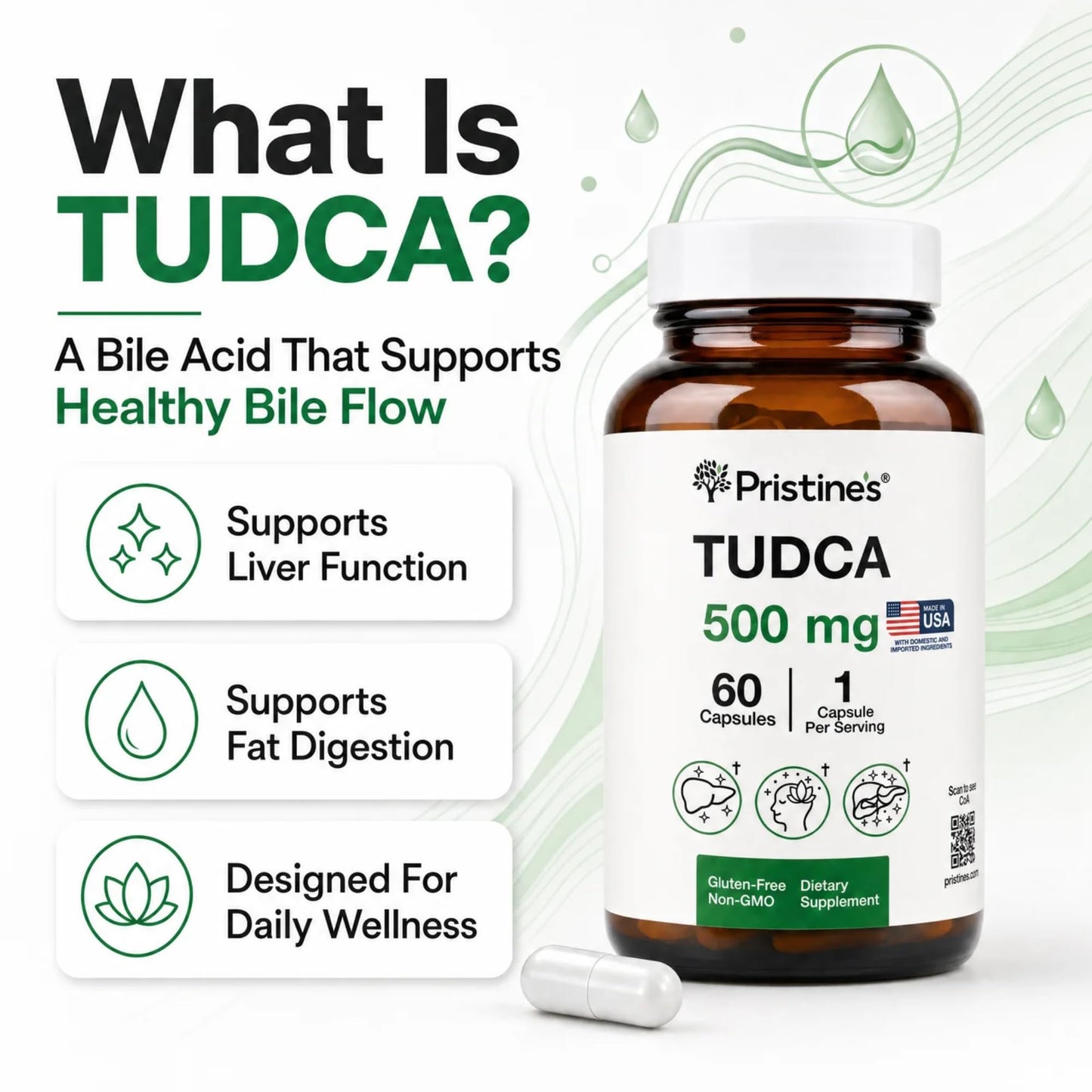 PRISTINE'S TUDCA 500MG Supplement Capsules, 1 Count