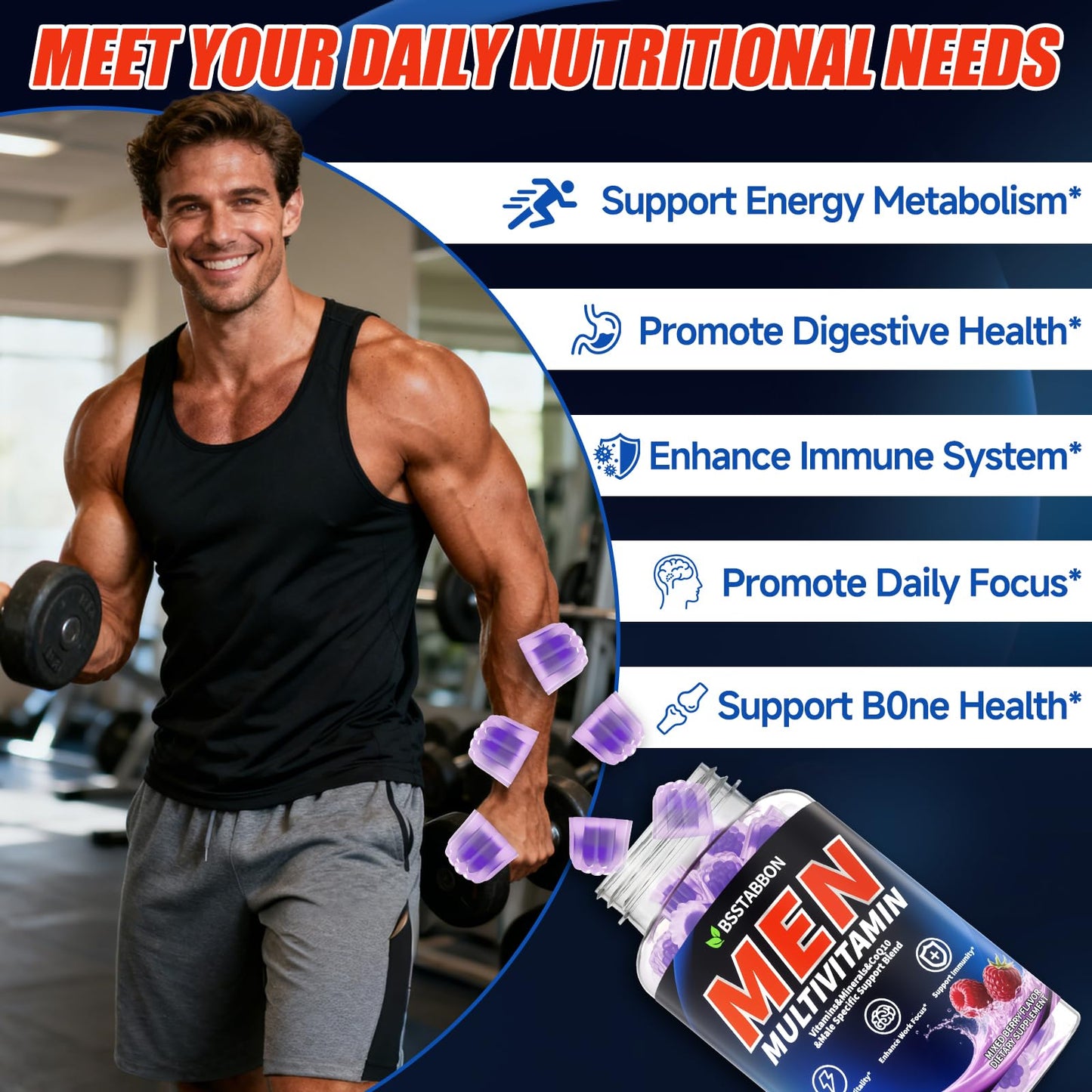 BSSTABBON Multivitamin Gummies for Men, 120 Gummies