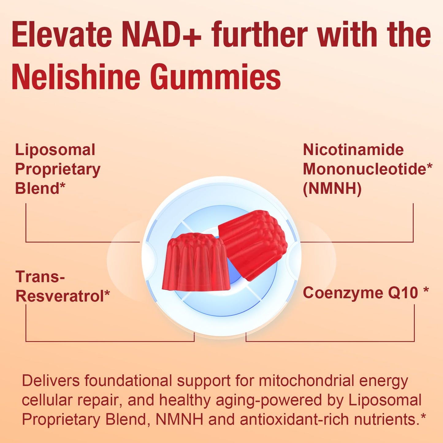 Nelishine NMN Liposomal NMNH Gummies NAD Supplement, 120 Gummies