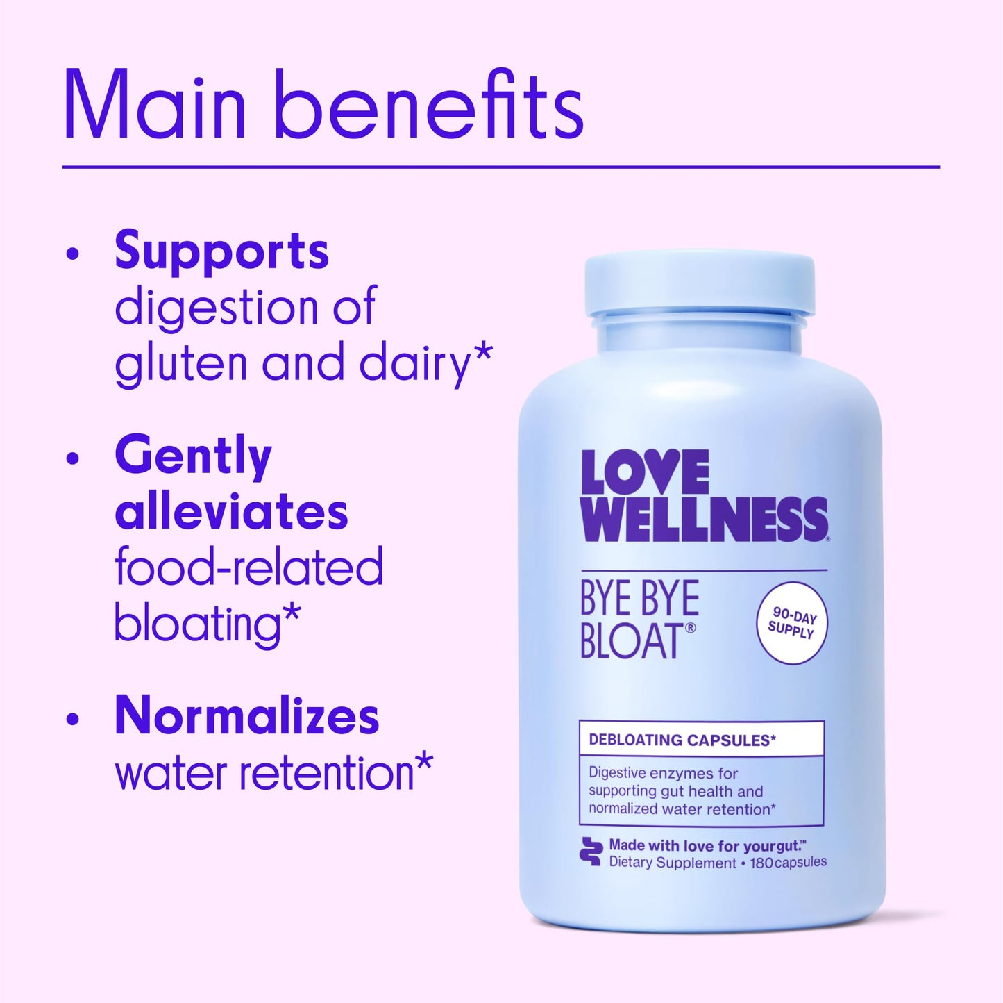 Love Wellness Bye Bye Bloat Digestive Enzymes Capsule 180 Count