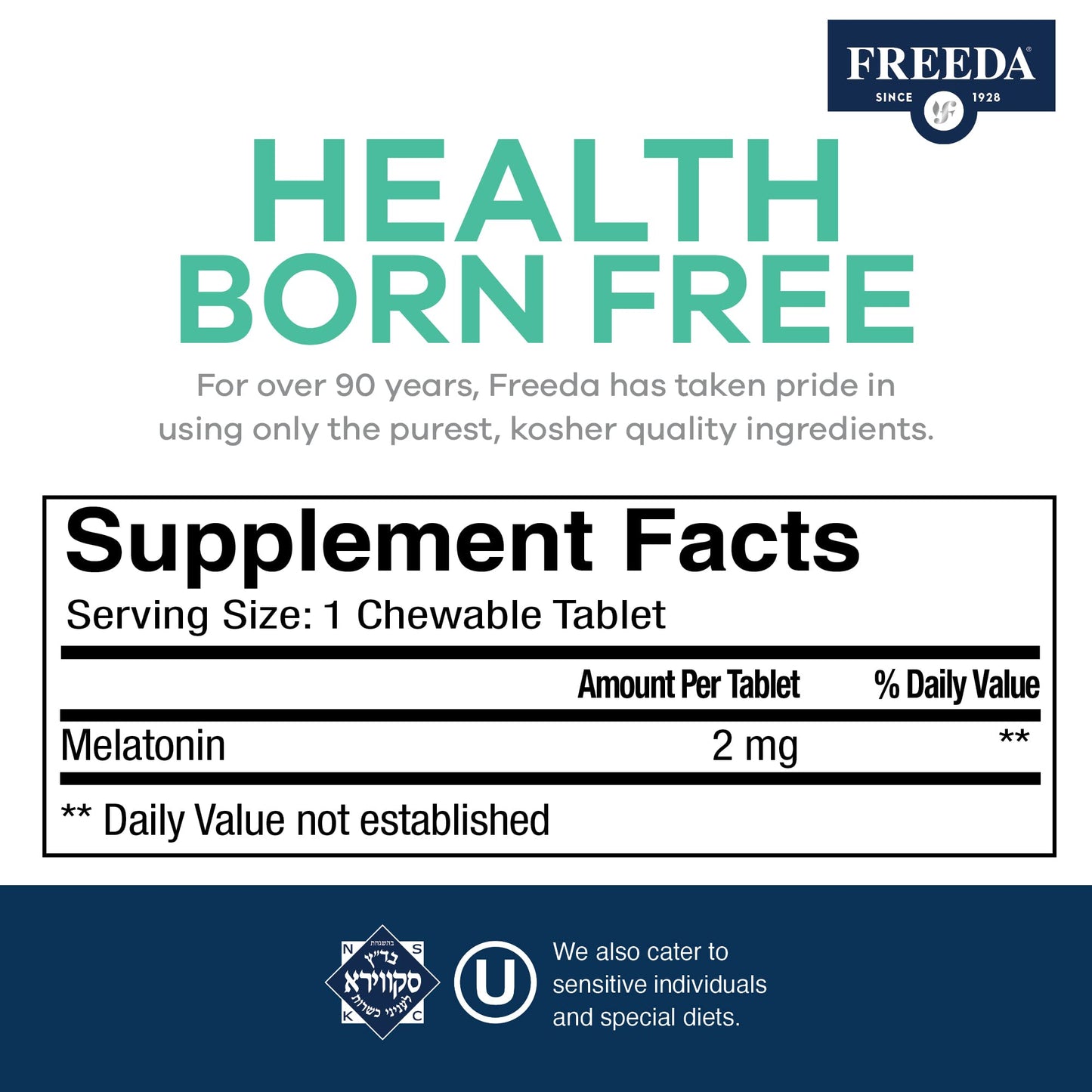 FREEDA Melatonin 2mg Sugar-Free Chewables, 240 Tablets