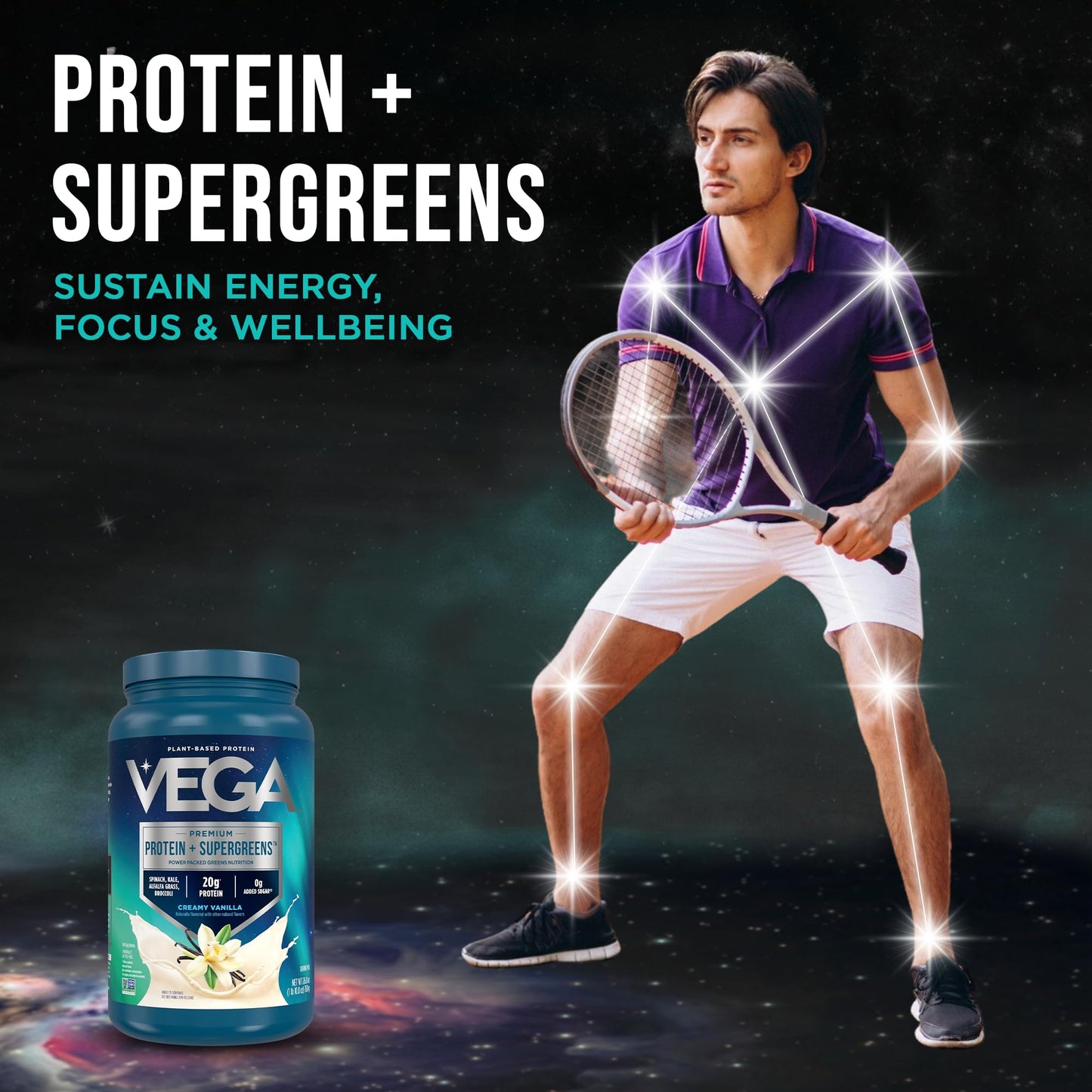 Vega Premium Protein + Supergreens Creamy Vanilla Protein Powder, 26.8 oz