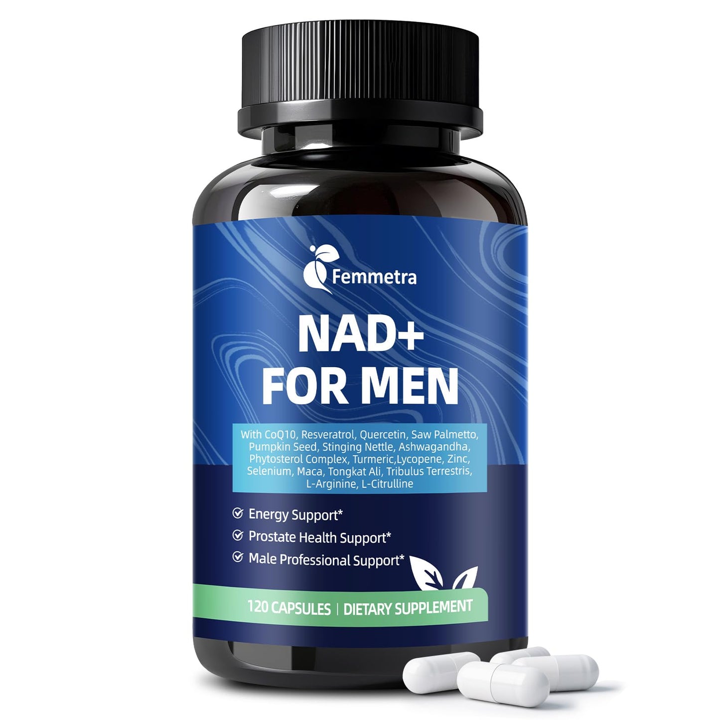 Femmetra NAD+ Supplements for Men with Saw Palmetto Capsules 120 Count