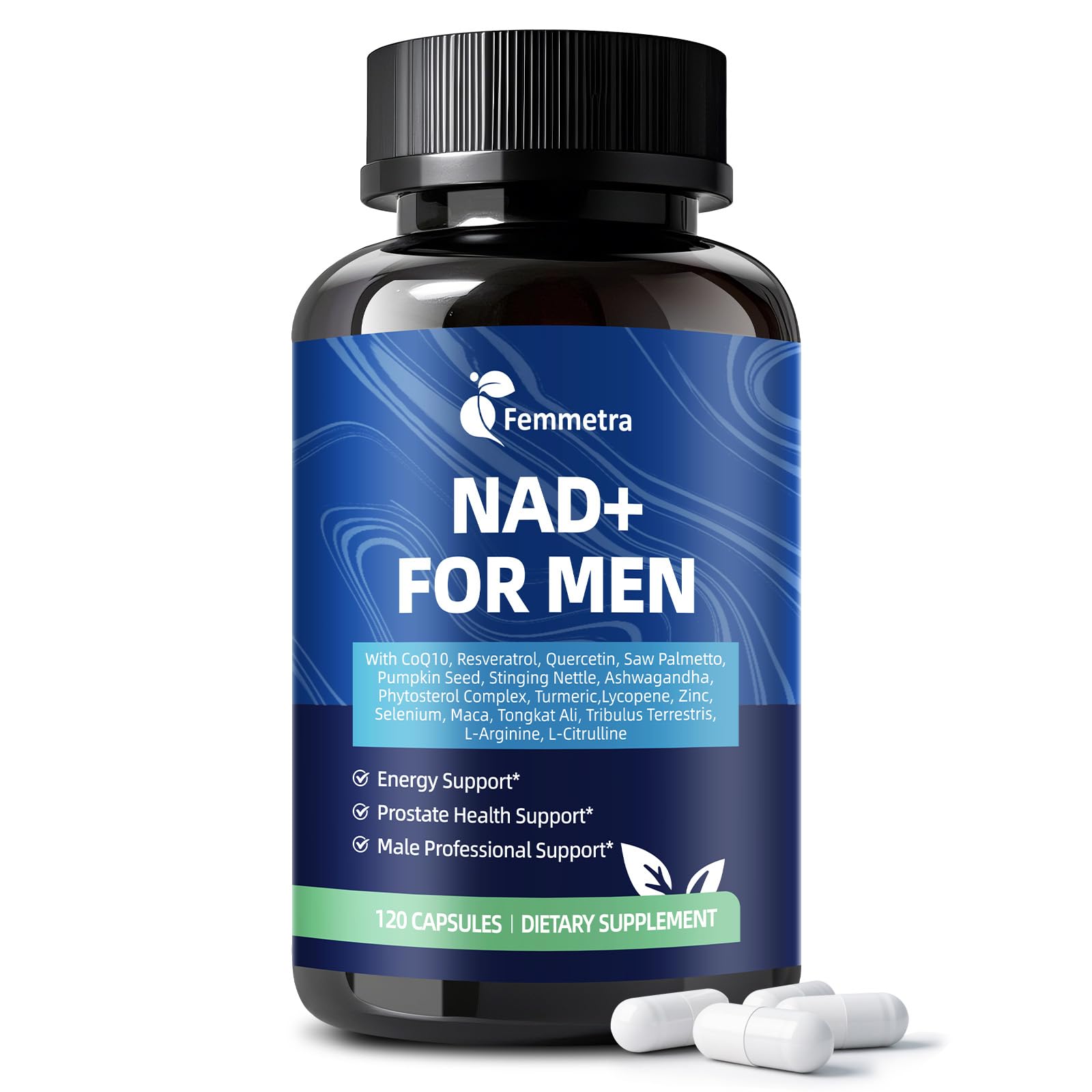 Femmetra NAD+ Supplements for Men with Saw Palmetto Capsules 120 Count