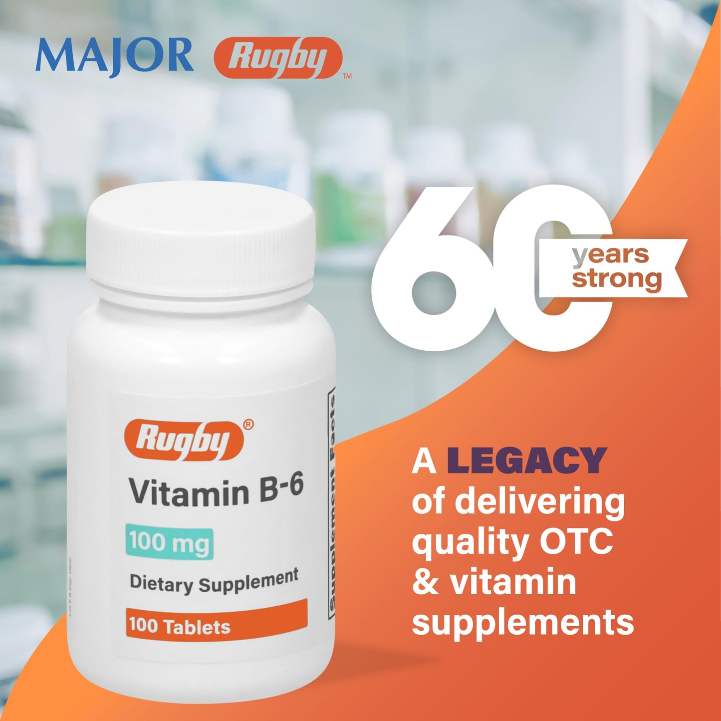 Rugby Laboratories Vitamin B-6 Tablets, 100 Tablets