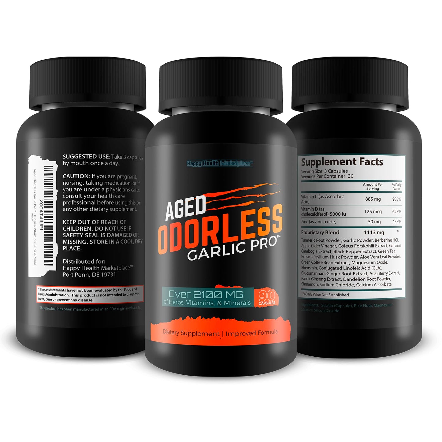 Happy Health Marketplace Aged Odorless Garlic Pro Capsules, 90 Count