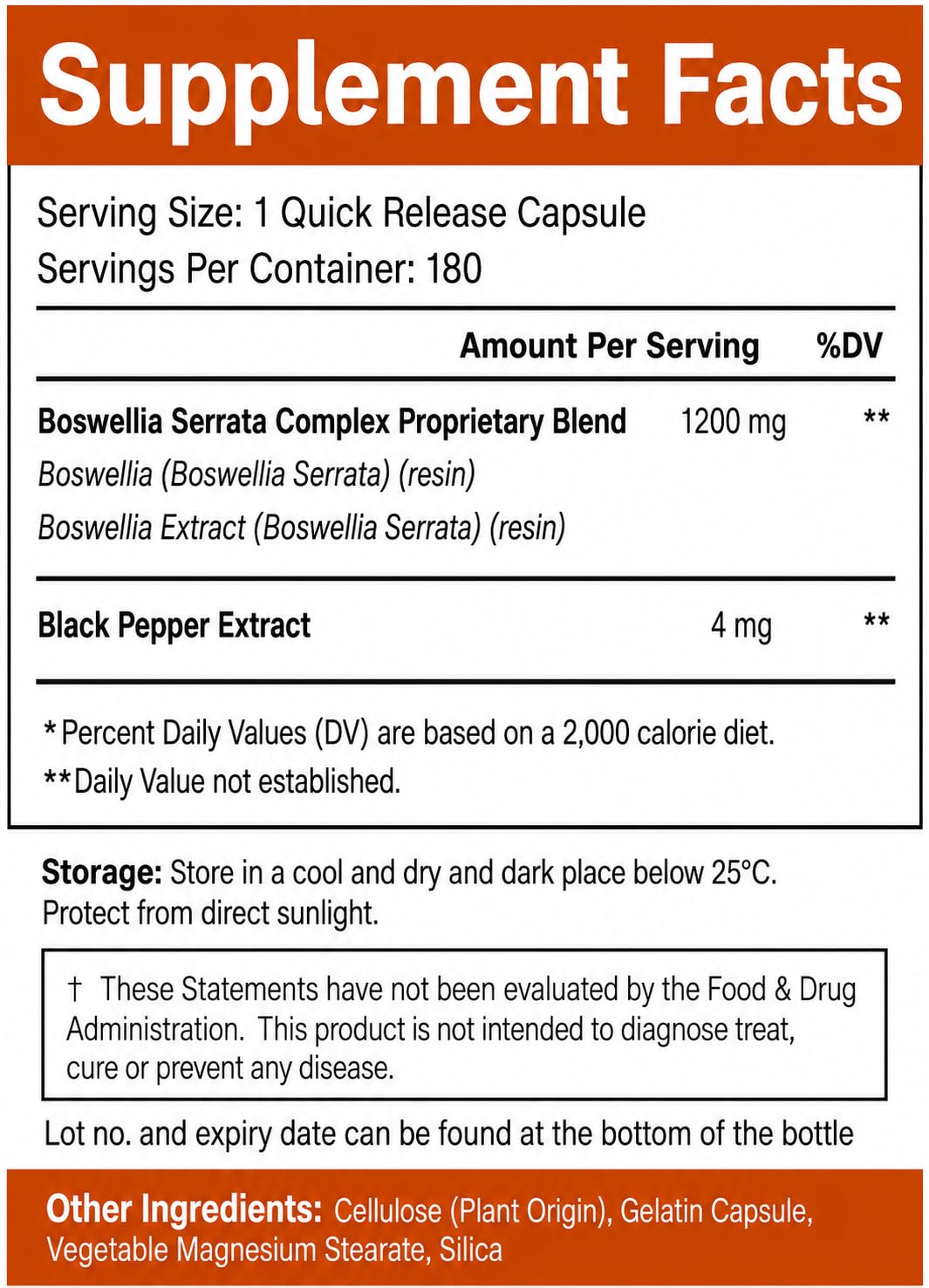 VitaCosmoX Boswellia Serrata Complex Capsules, 180 Count