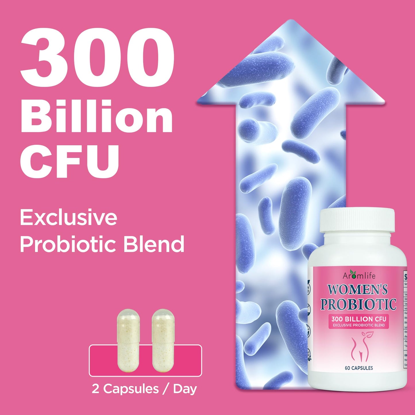 Aromlife Women's Probiotics 300 Billion CFUs Probiotic for Daily Digestive & Balance with 6 Strains 60 Capsules