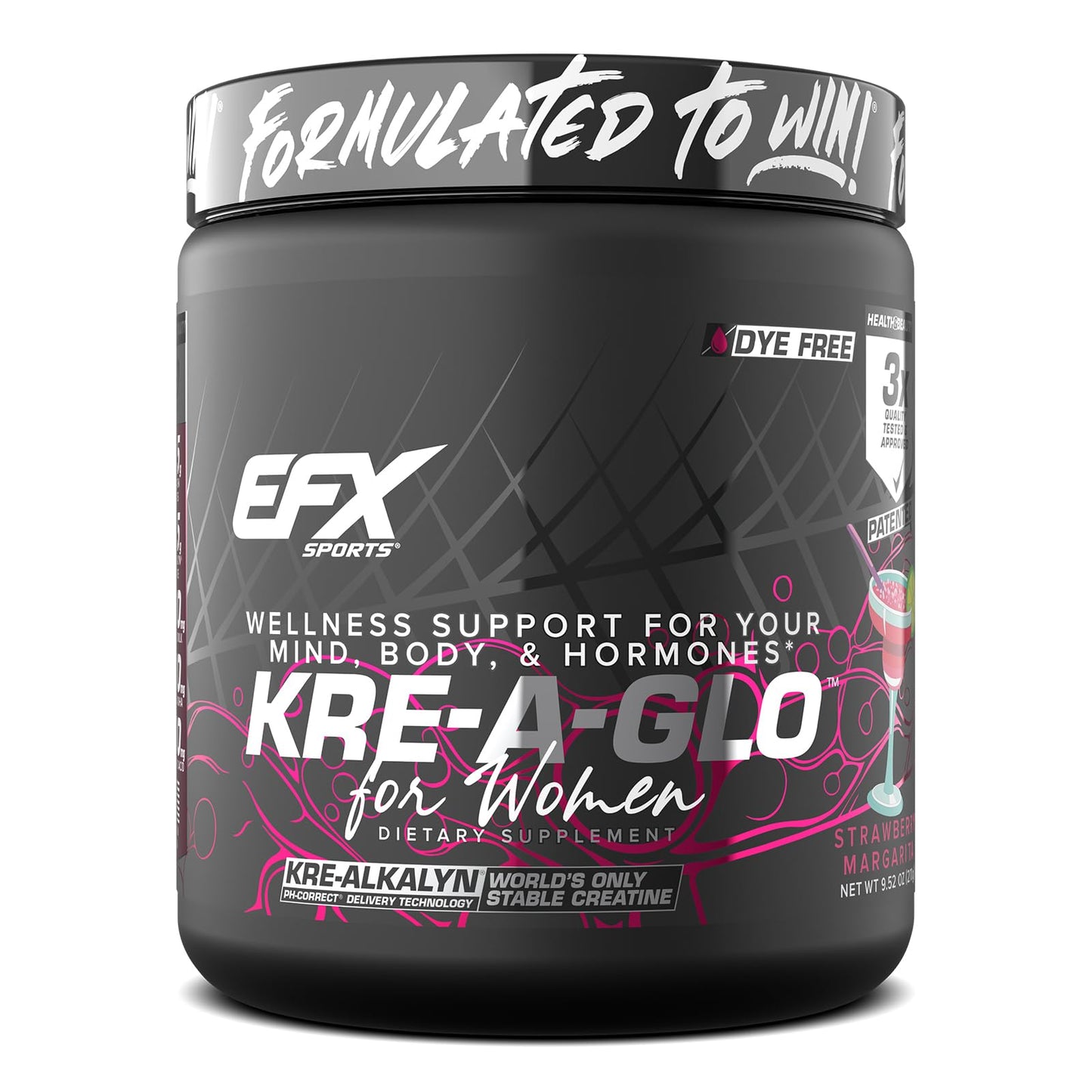 EFX Sports Kre-A-Glo Kre-Alkalyn Creatine for Women Powder, 9.5 Ounce, 30 Servings, Strawberry Margarita