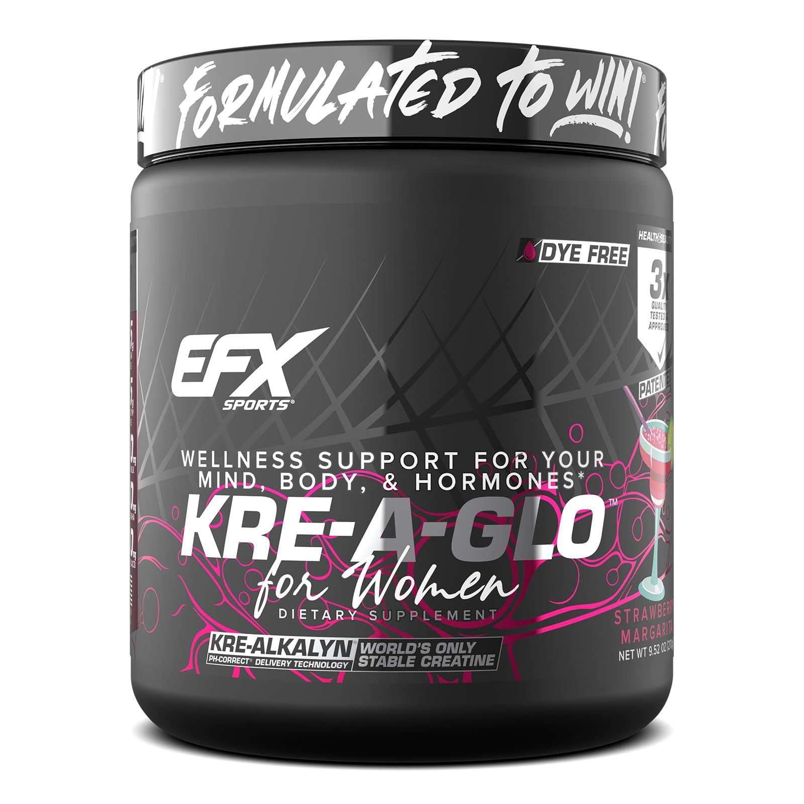 EFX Sports Kre-A-Glo Kre-Alkalyn Creatine for Women Powder, 9.5 Ounce, 30 Servings, Strawberry Margarita