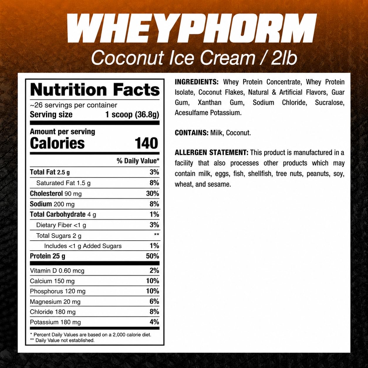 DRAGON PHARMA WheyPhorm Whey Protein Blend Powder Coconut Ice Cream, 32 Servings