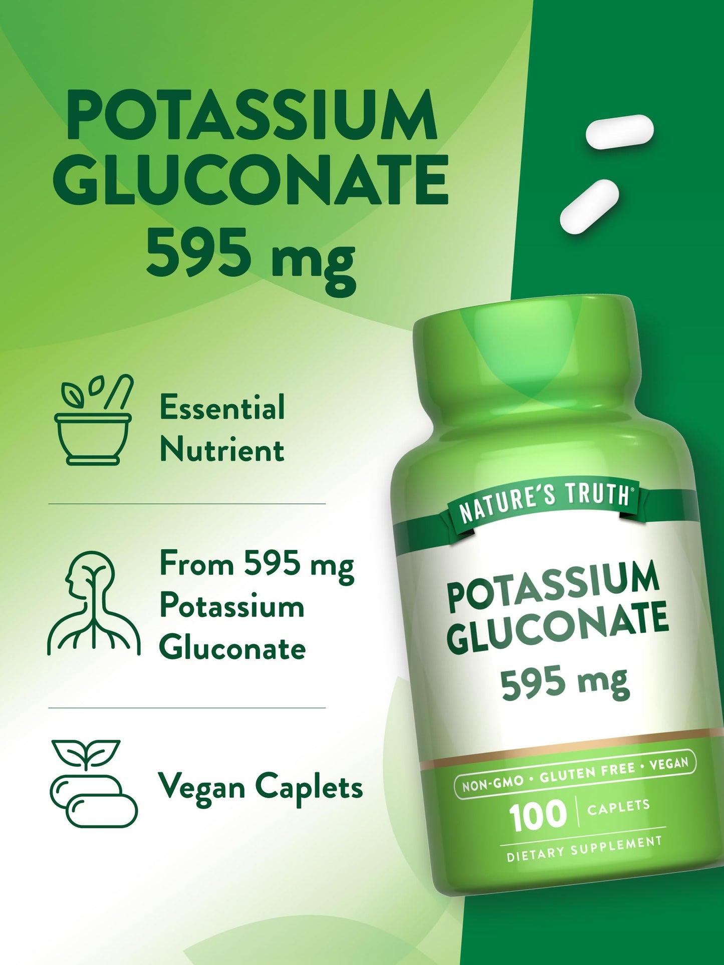 Nature's Truth Potassium Gluconate Caplets 100 Count