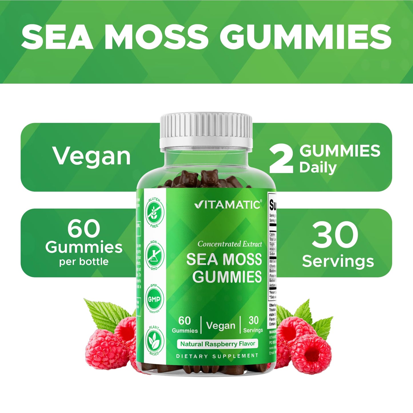 Vitamatic Sea Moss Gummies with Bladderwrack & Burdock, Gummy, 60 Count (Pack of 2)