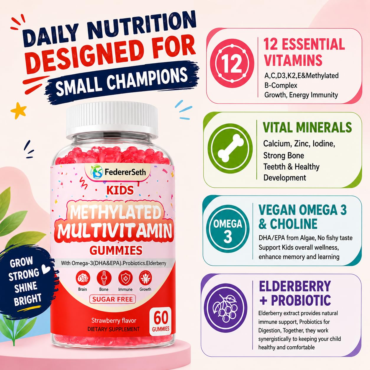 FedererSeth Kids Multivitamin Gummies, 60 Gummies