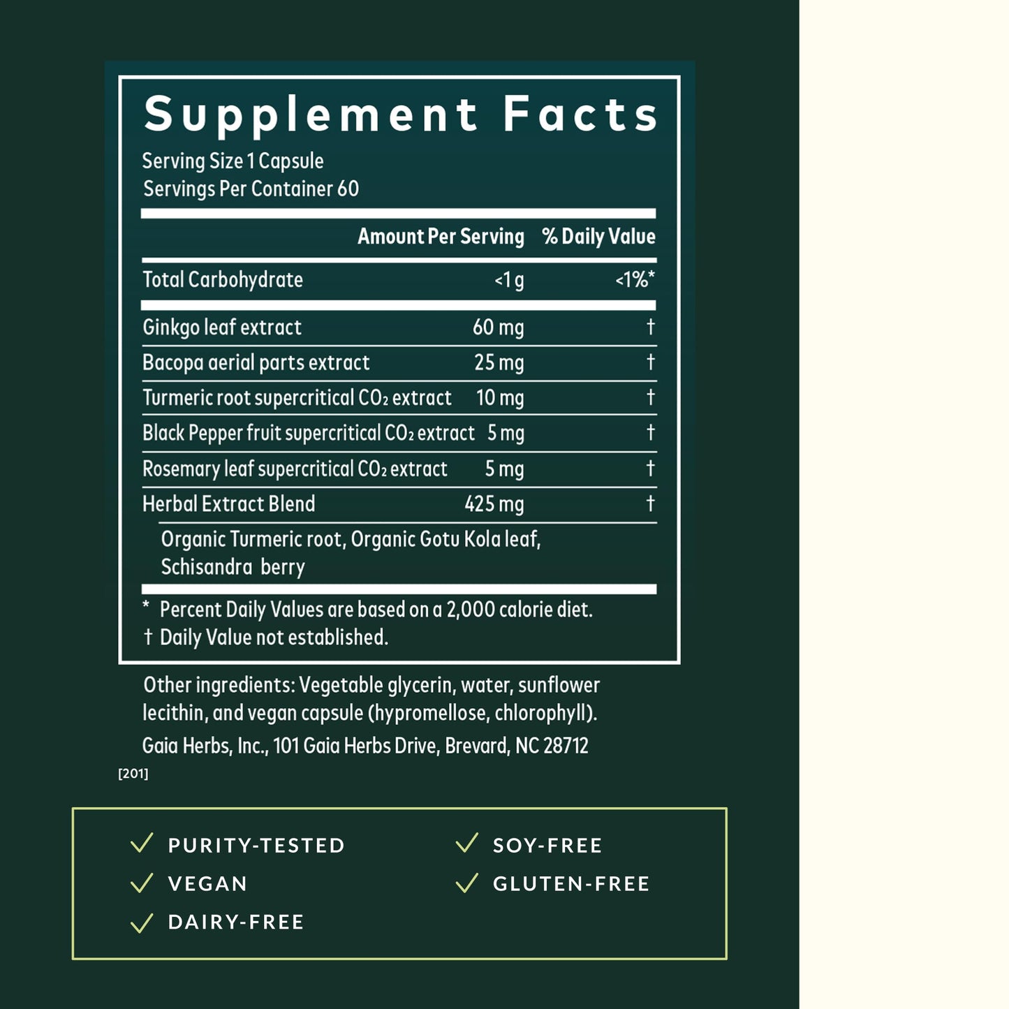 Gaia Herbs Agile Mind Brain Support Herbal Supplements Capsule 60 Count