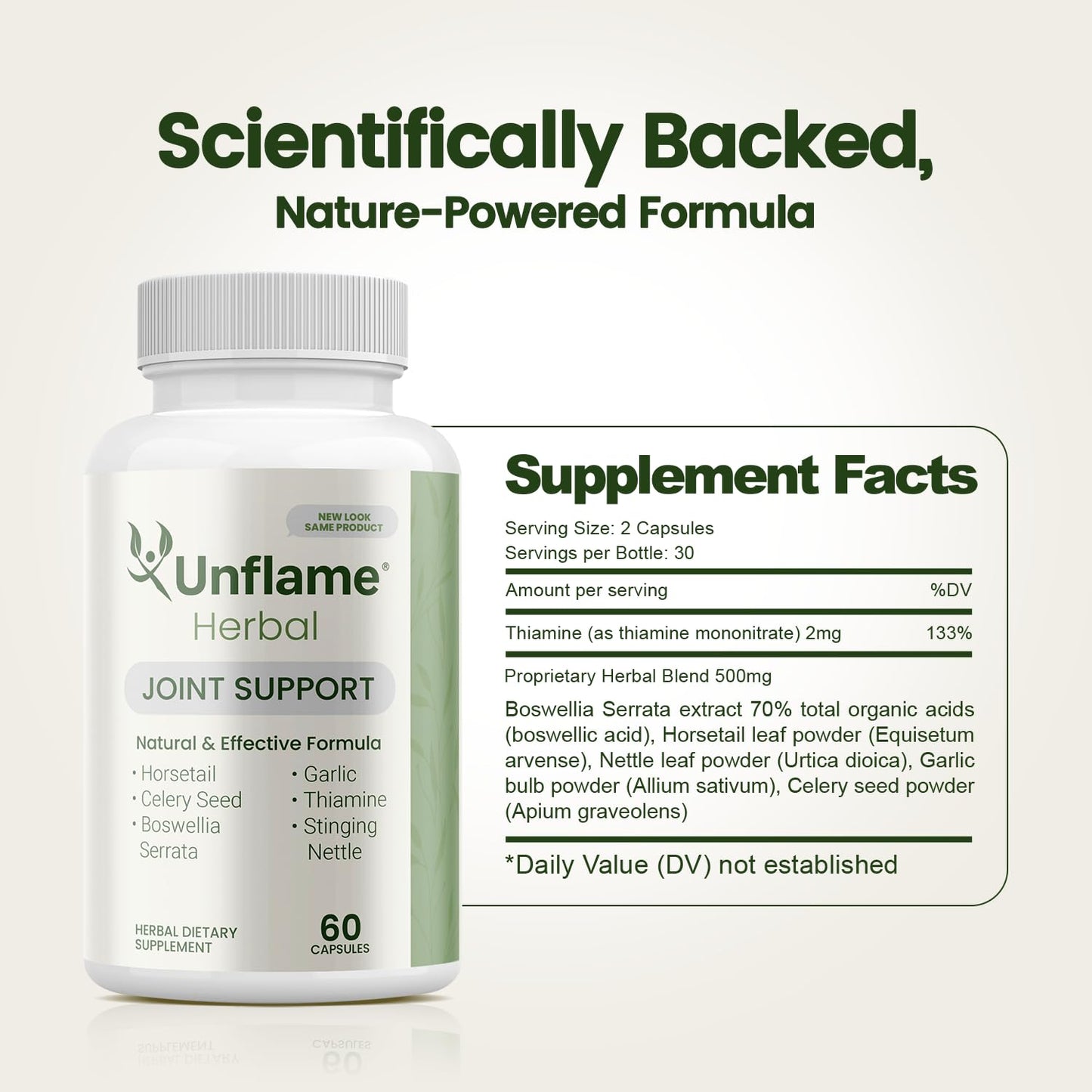 Unflame Herbal Supplement - Botanical Support for Joints, Back, and Muscles - Natural Herbal Blend - Dietary Supplement, 60 Capsules