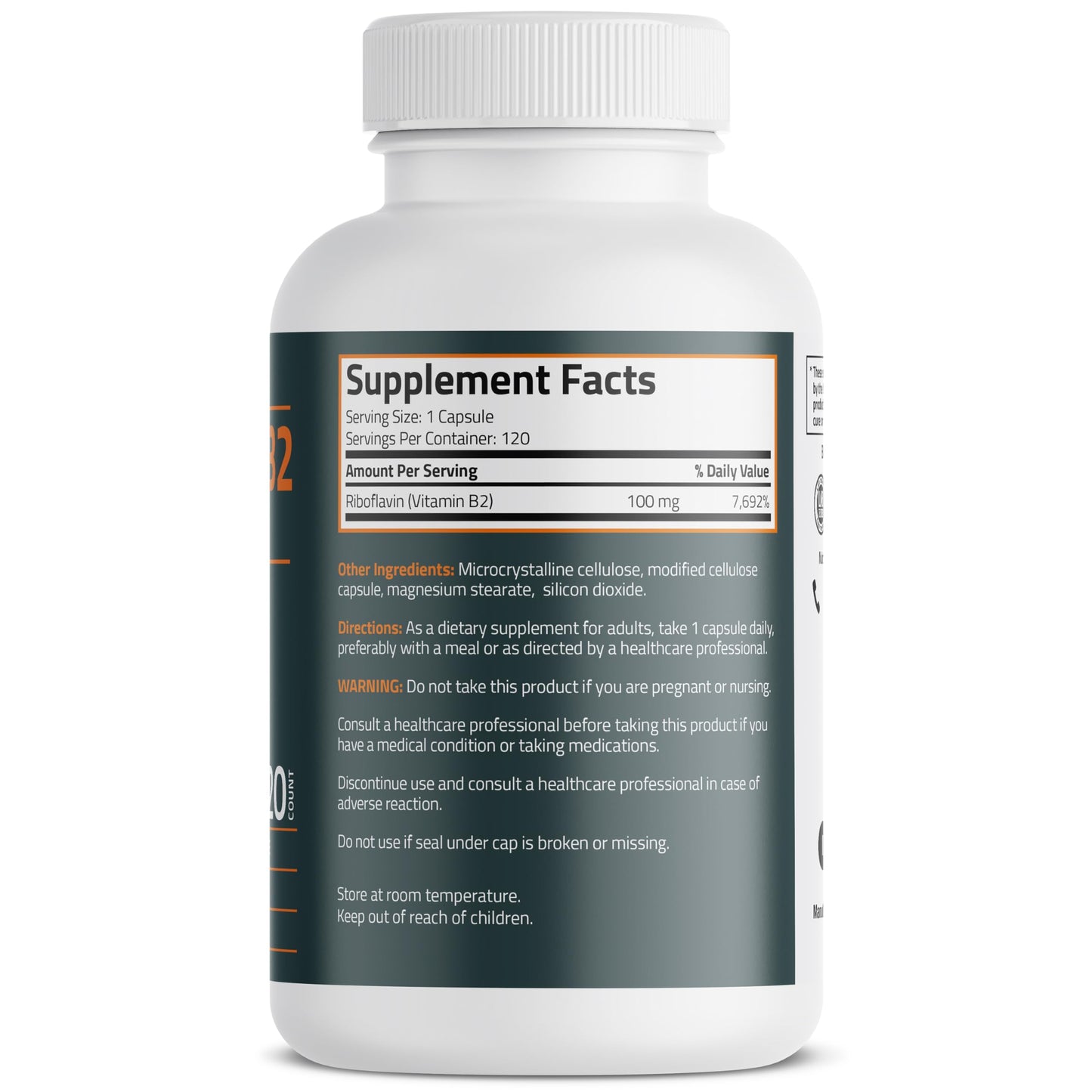 Bronson Vitamin B2 100mg Non-GMO Capsules, 120 Count