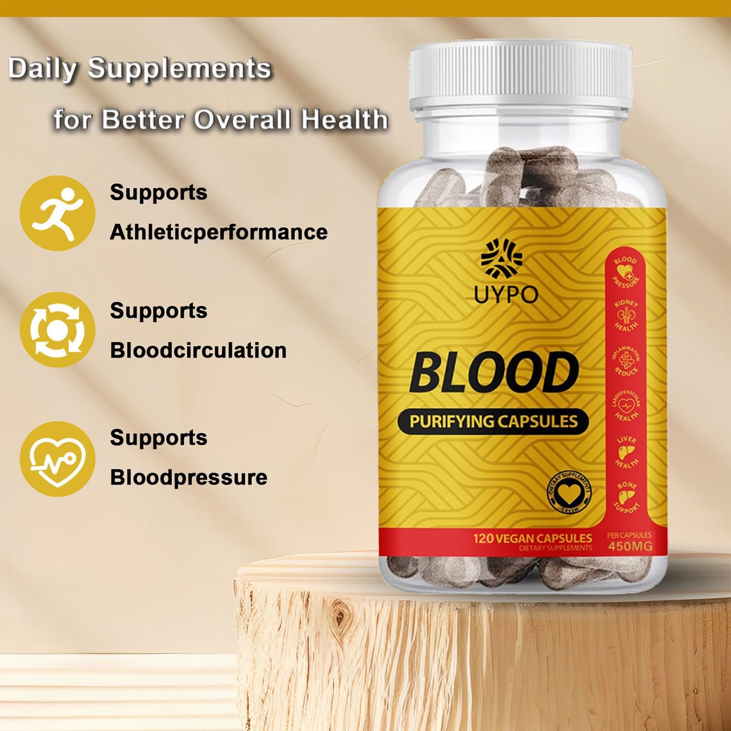UYPO Blood Purifying Capsules 450 mg Gluten Free, GMO-Free, Vegan 1 Capsule
