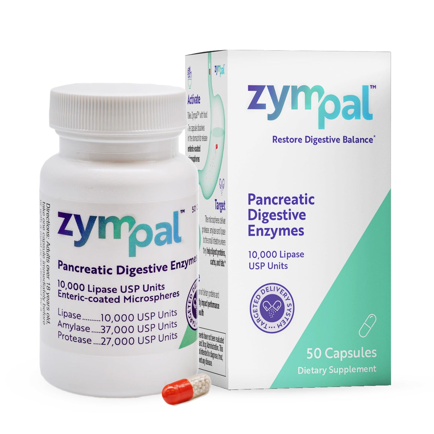 ZYMPAL Digestive Enzymes 10,000 Lipase USP Units Capsule 50 Count
