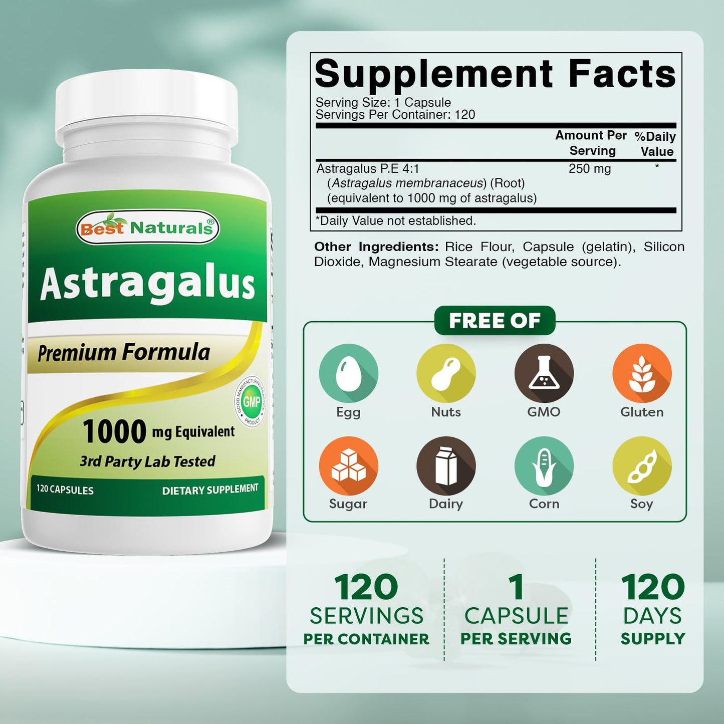 Best Naturals Astragalus 1000 mg, 360 Capsules