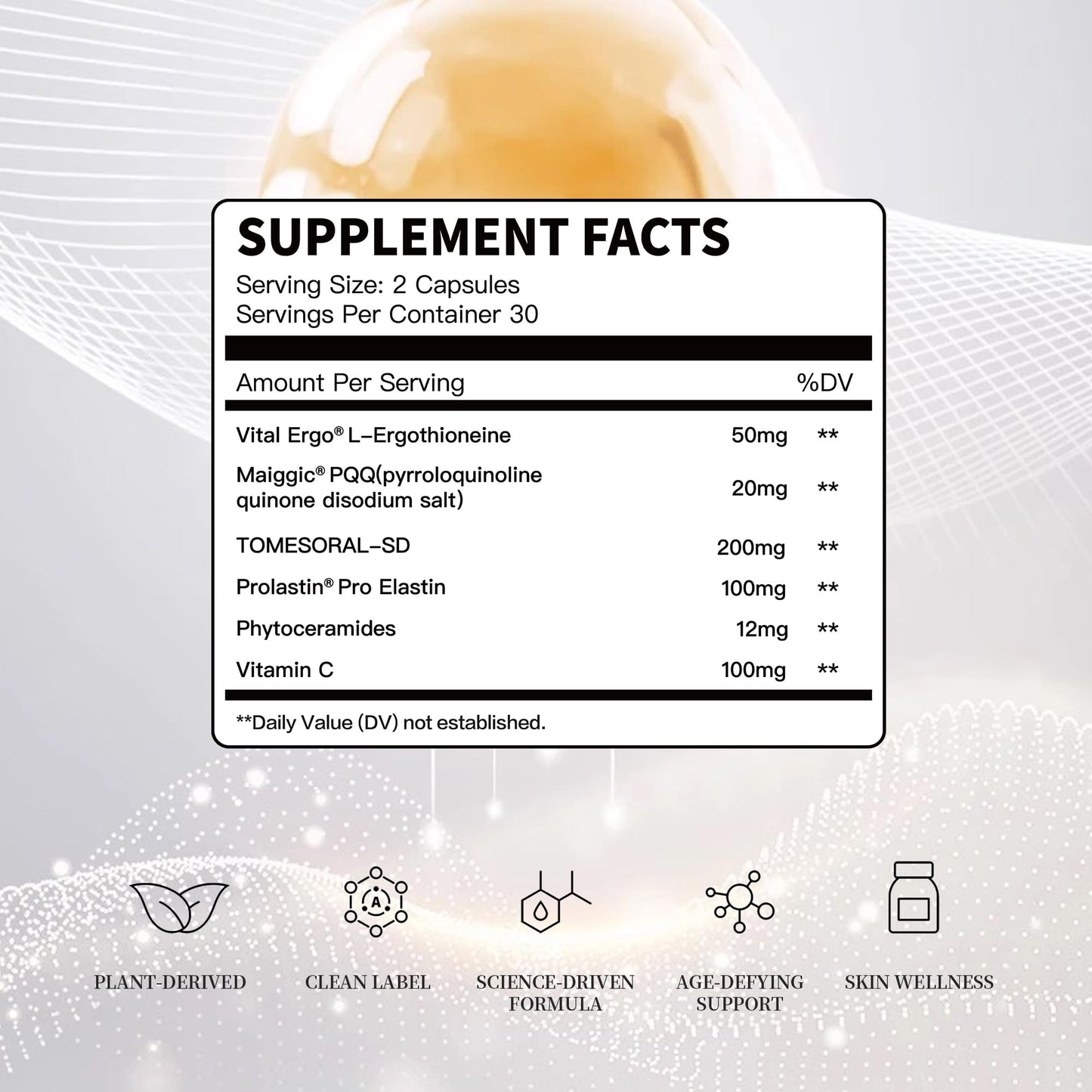 MixPower L-Ergothioneine 50mg Skin Brightening & Antioxidant Capsules with White Tomato, Collagen & Ceramide for Hydration, Elasticity & Radiance - Glowing Skin Beauty Supplement for Women, 30 Capsules