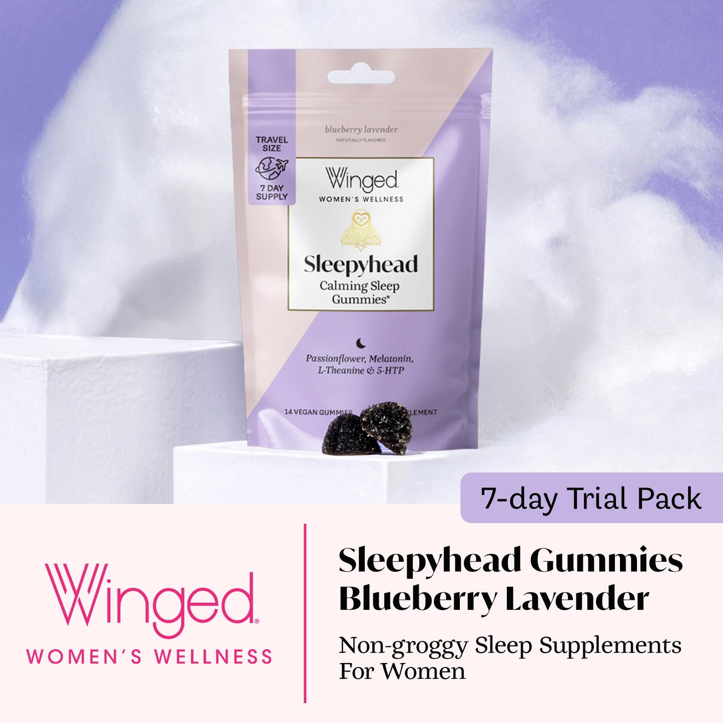 Winged Wellness Sleepyhead Natural Sleep Gummies for Women, 14 Count