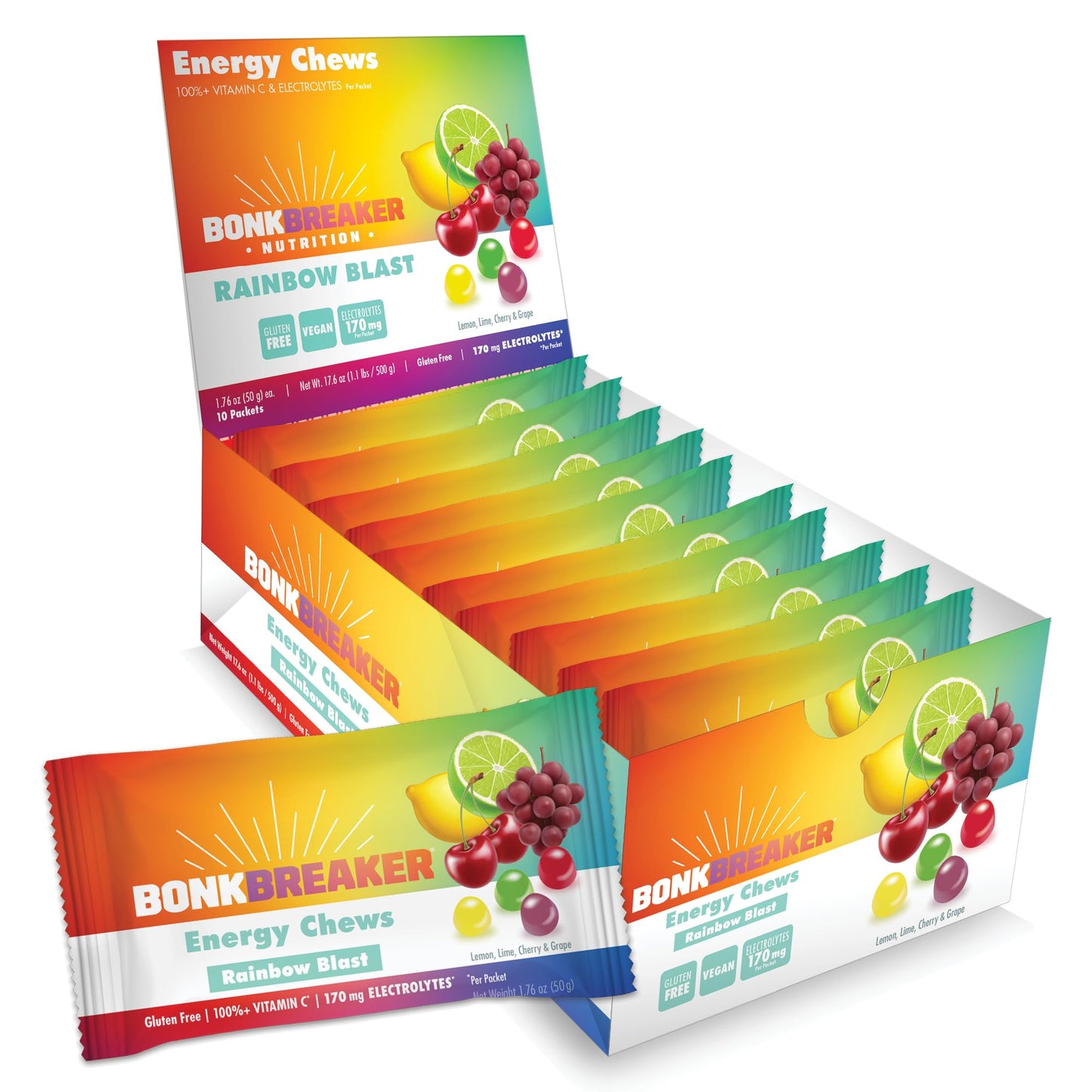 Bonk Breaker Energy Chews 10 Packets Rainbow Blast