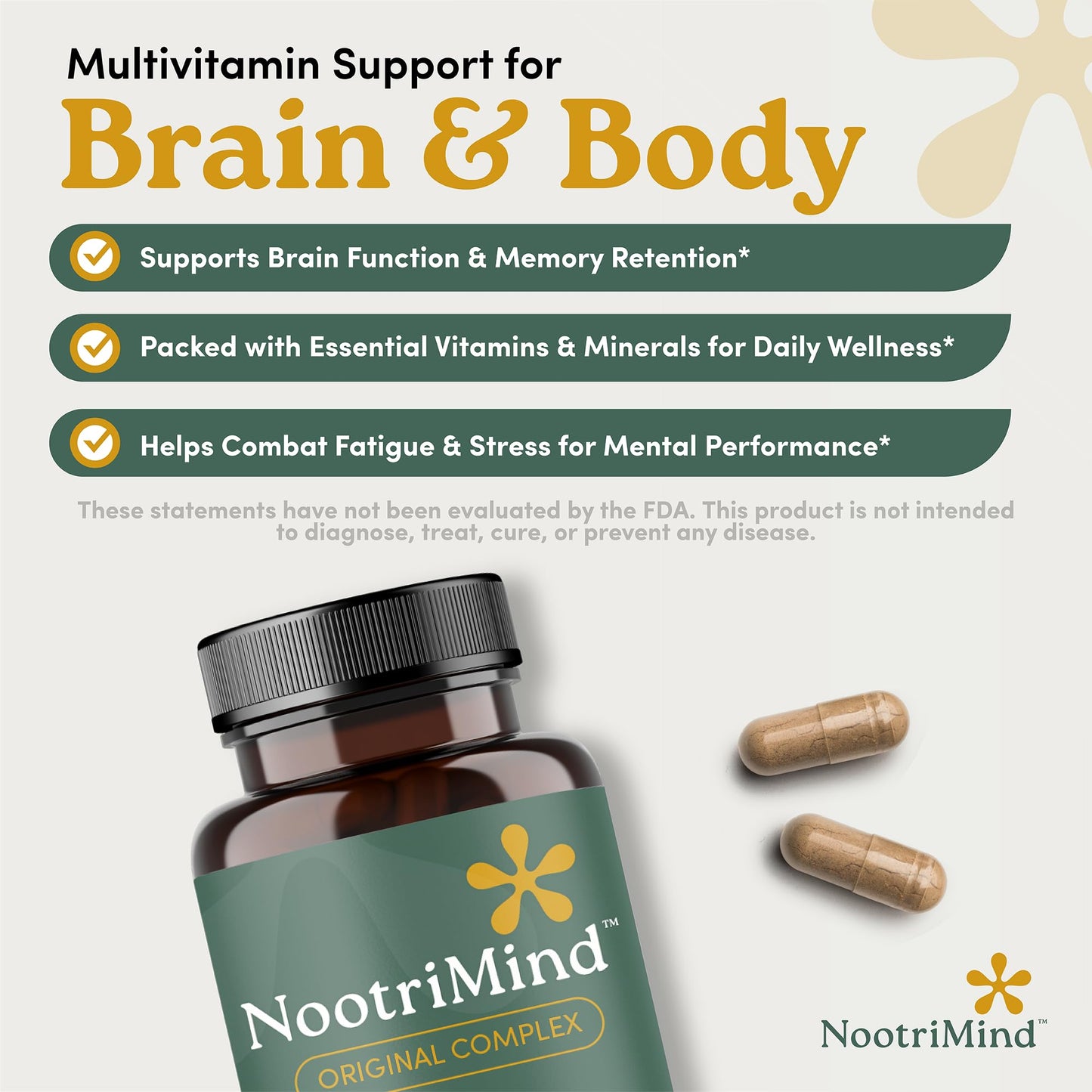 Nootrimind Brain Health & Memory Support Nootropic with Bacopa, DMAE & B12, 40-in-1 Complex Capsules, 60 Count