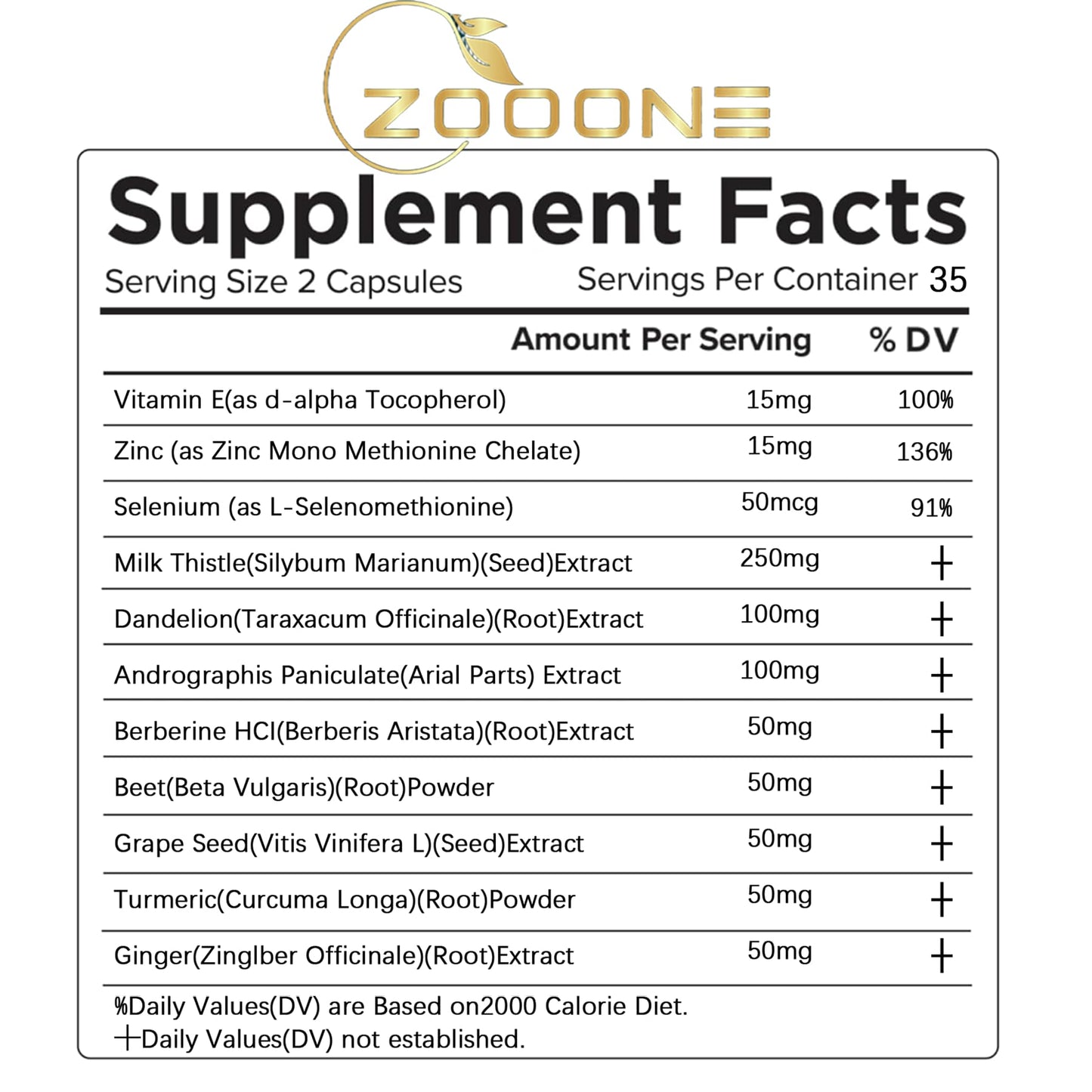 Zooone Liver Cleanse Detox & Repair with Milk Thistle, Dandelion Root, Turmeric & Ginger Capsules - 70 Count