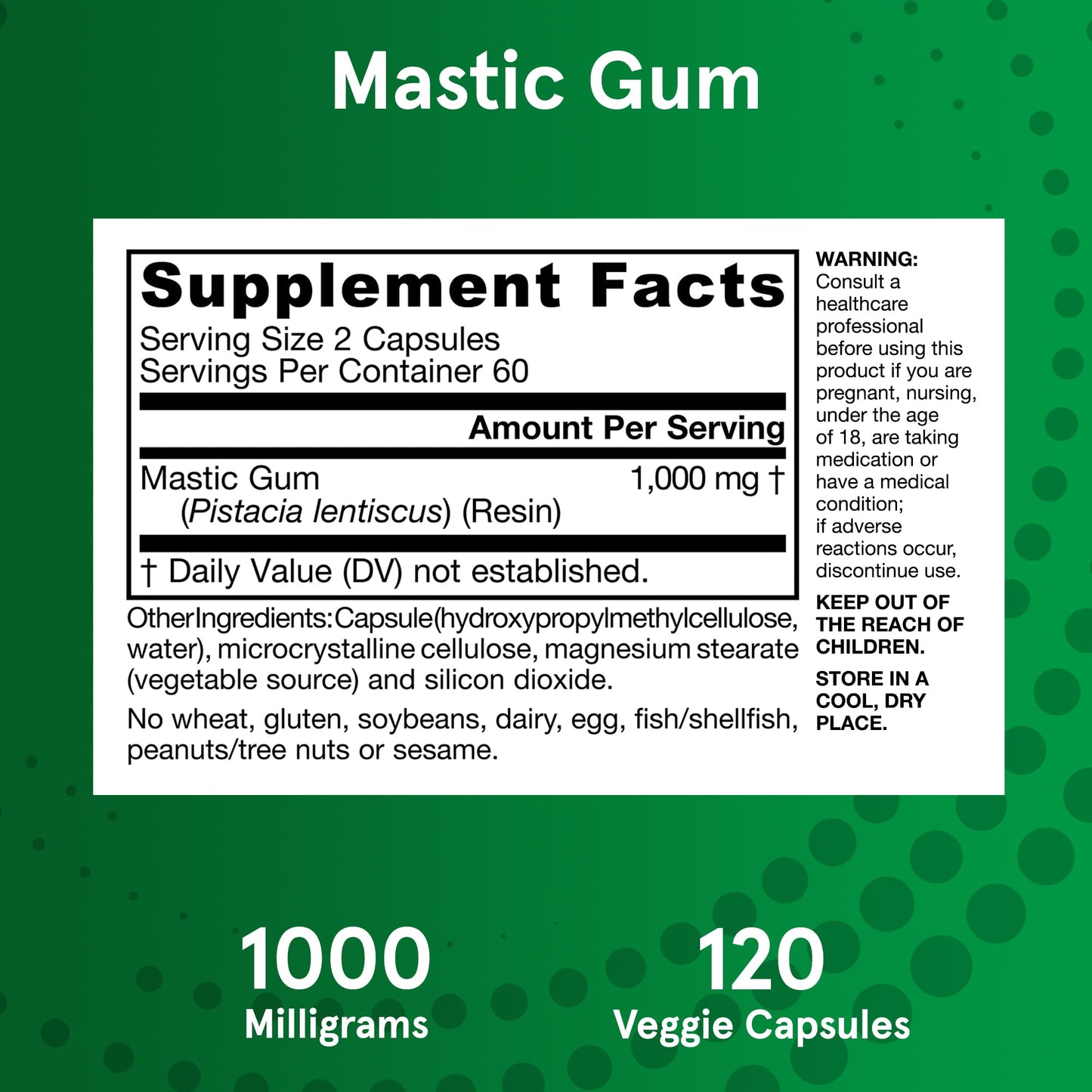 Jarrow Formulas Mastic Gum 1000 mg Veggie Capsules, 120 Count
