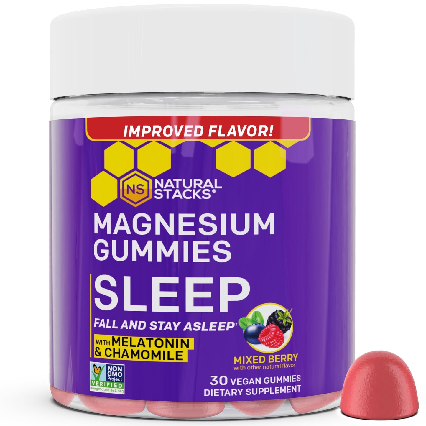 NATURAL STACKS Sleep Magnesium Gummies with Melatonin Mixed Berry 30 Count