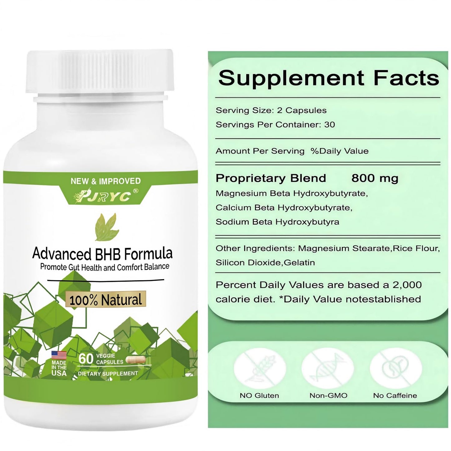 PJRYC Advanced BHB Capsule, Metabolism Digestive Comfort Support, 120 Capsules