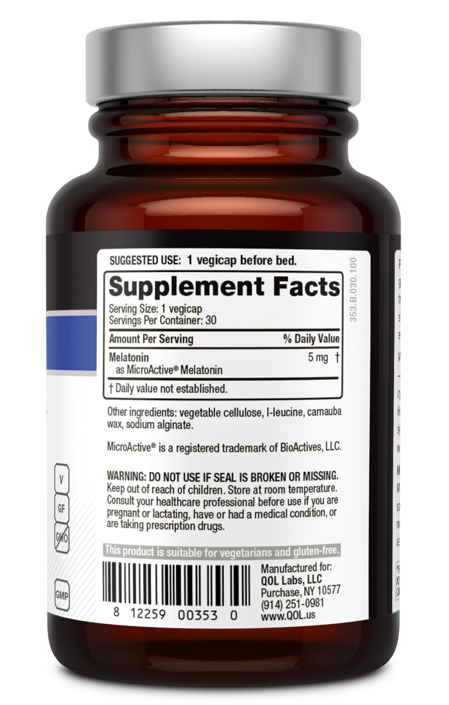 Quality of Life Premium Melatonin Sleep Support Supplement Melatonin-SR 30 Capsules