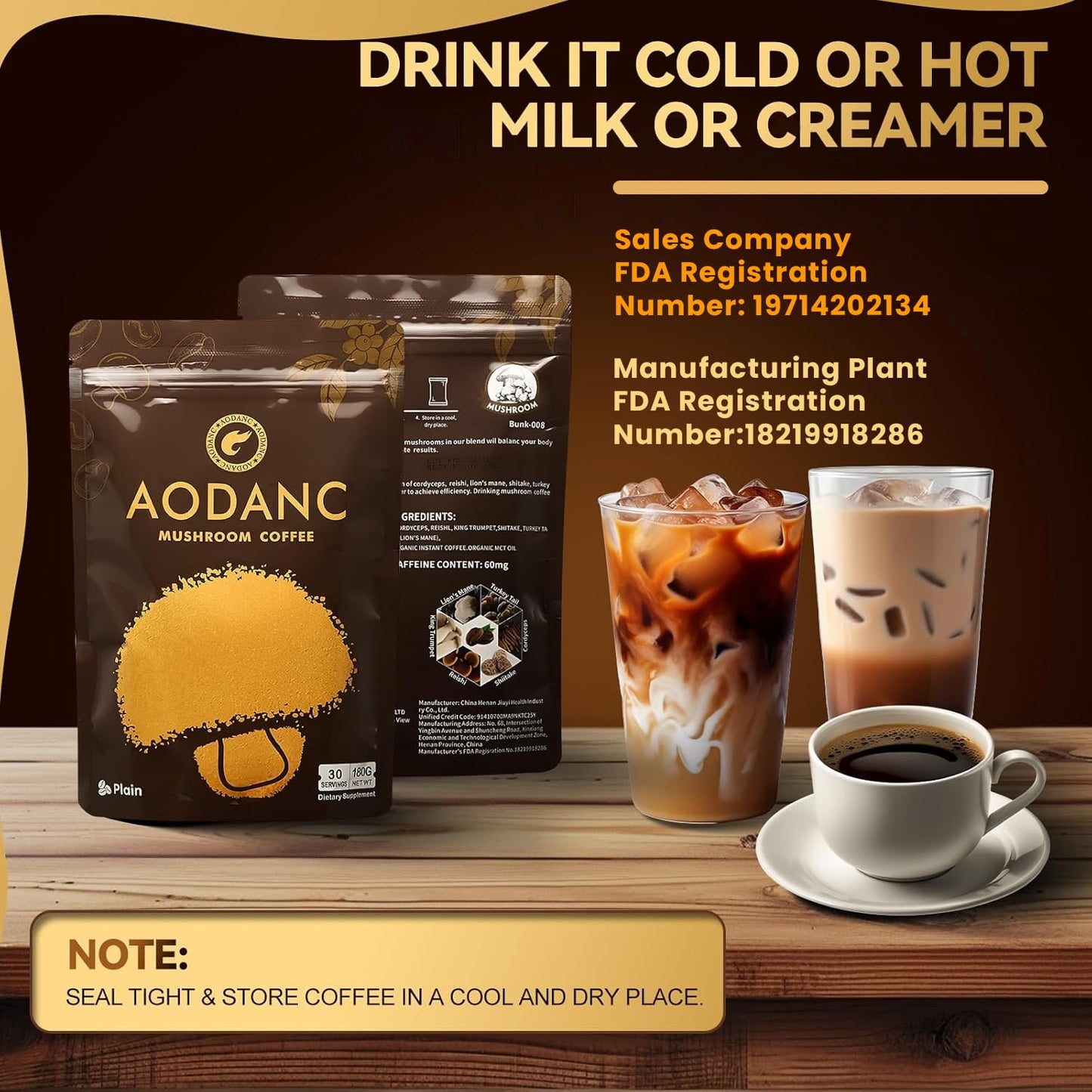 AODANC Mushroom Coffee Powder 6.35 Ounce