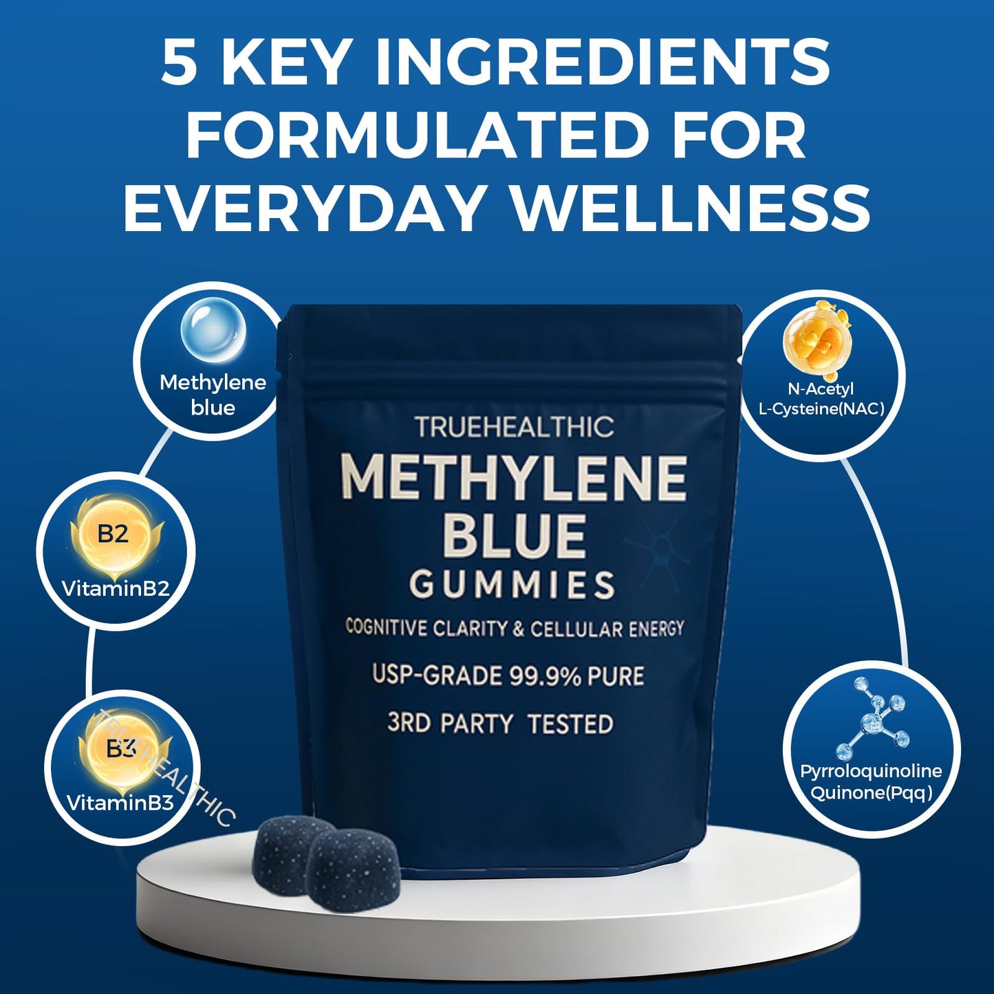 TRUEHEALTHIC Methylene Blue Gummies, 5mg per Gummy, 30 Gummies
