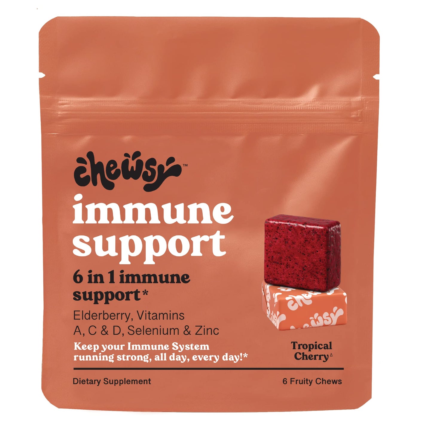 CHEWSY 6-in-1 Immune Support Fruity Chews with Elderberry - Vitamin C, A and D, Zinc and Selenium Chewable 6 Count