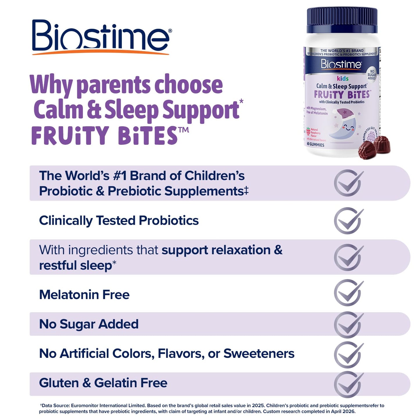 Biostime Kids Sleep Fruity Bites Gummy, 60 Count