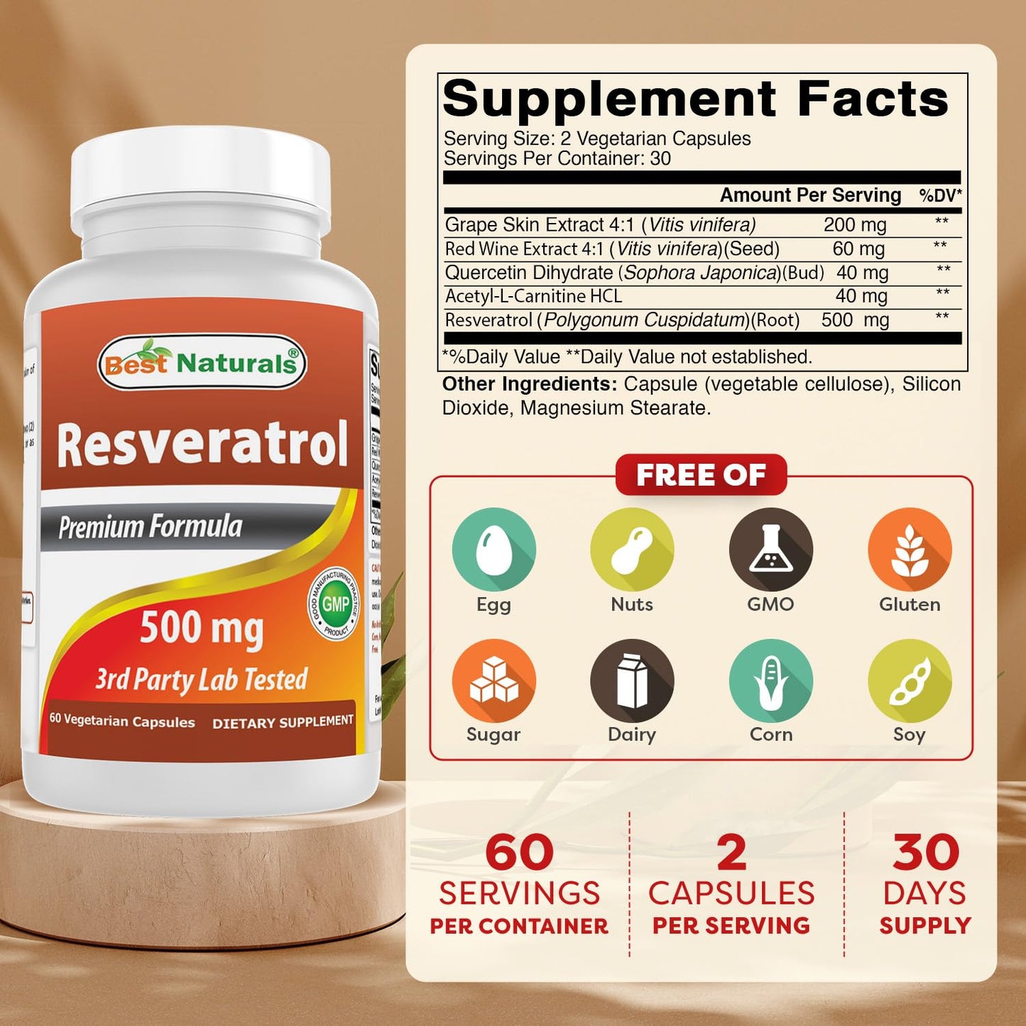 Best Naturals Resveratrol Complex 500 mg Capsules, 120 Count