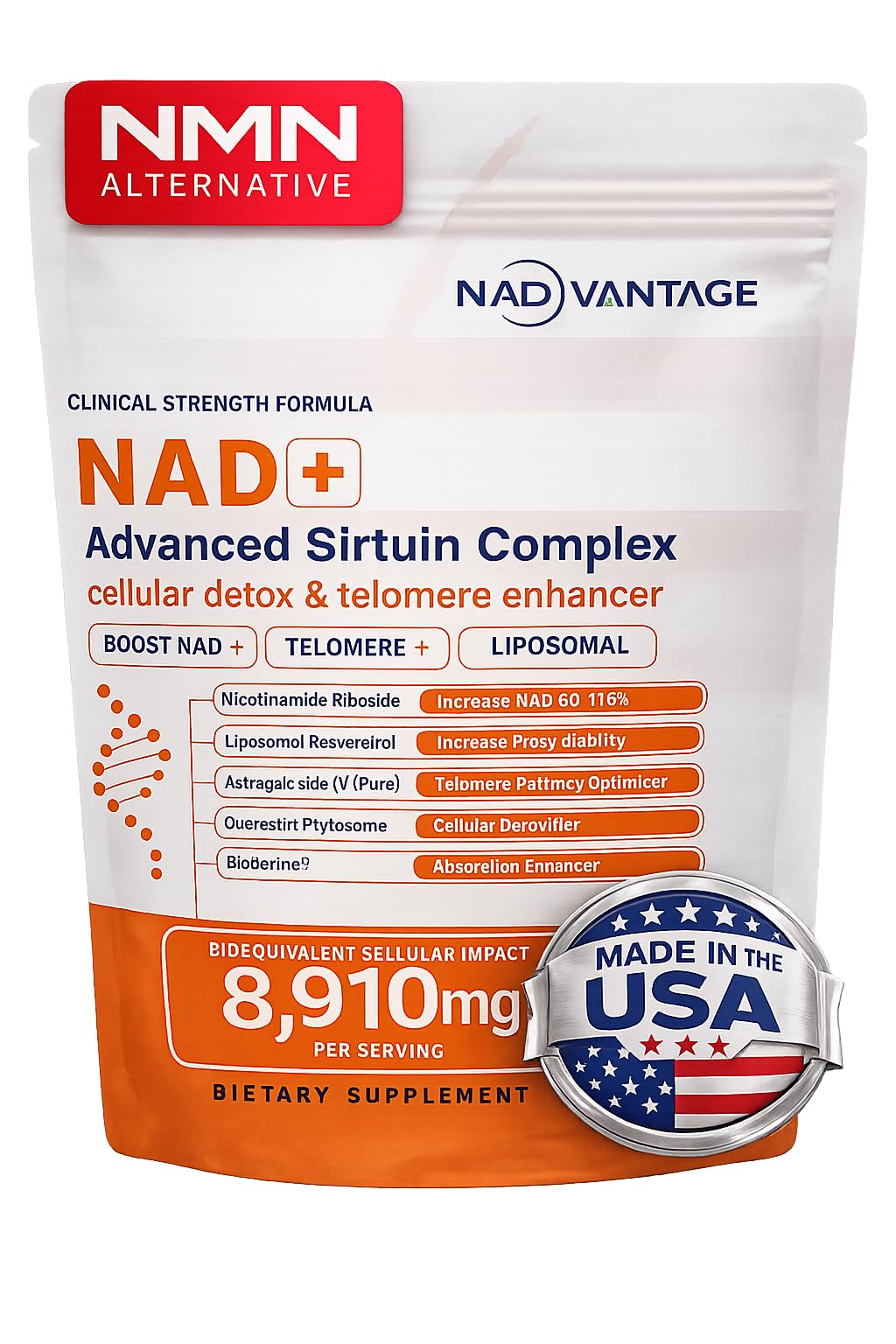 Eternaroot NAD+ 5D Matrix - High Potency NAD Precursor - 1000mg Nicotinamide Riboside (NR) + Liposomal Resveratrol - Clean Vegan Formula - Cellular Energy & Immune Support, 60 Capsules
