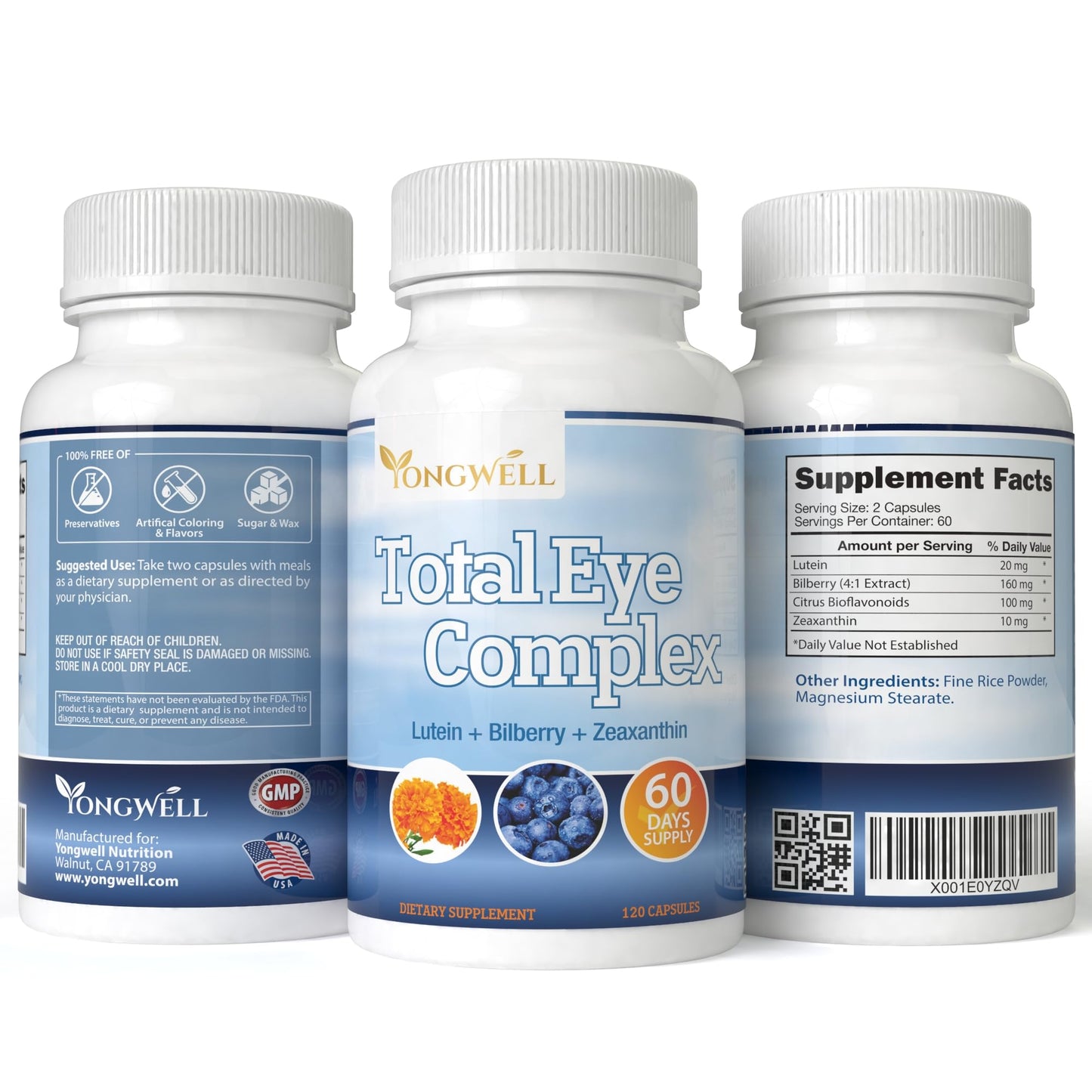 YongWell Total Eye Complex with Lutein, Bilberry & Zeaxanthin Capsules, 120 Count